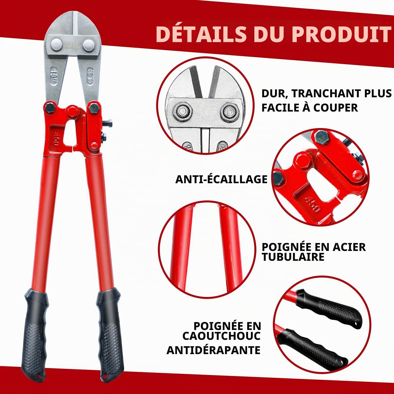 CCLife DIY Tools coupe-boulons 450 mm coupe 6 mm Cr-Mo