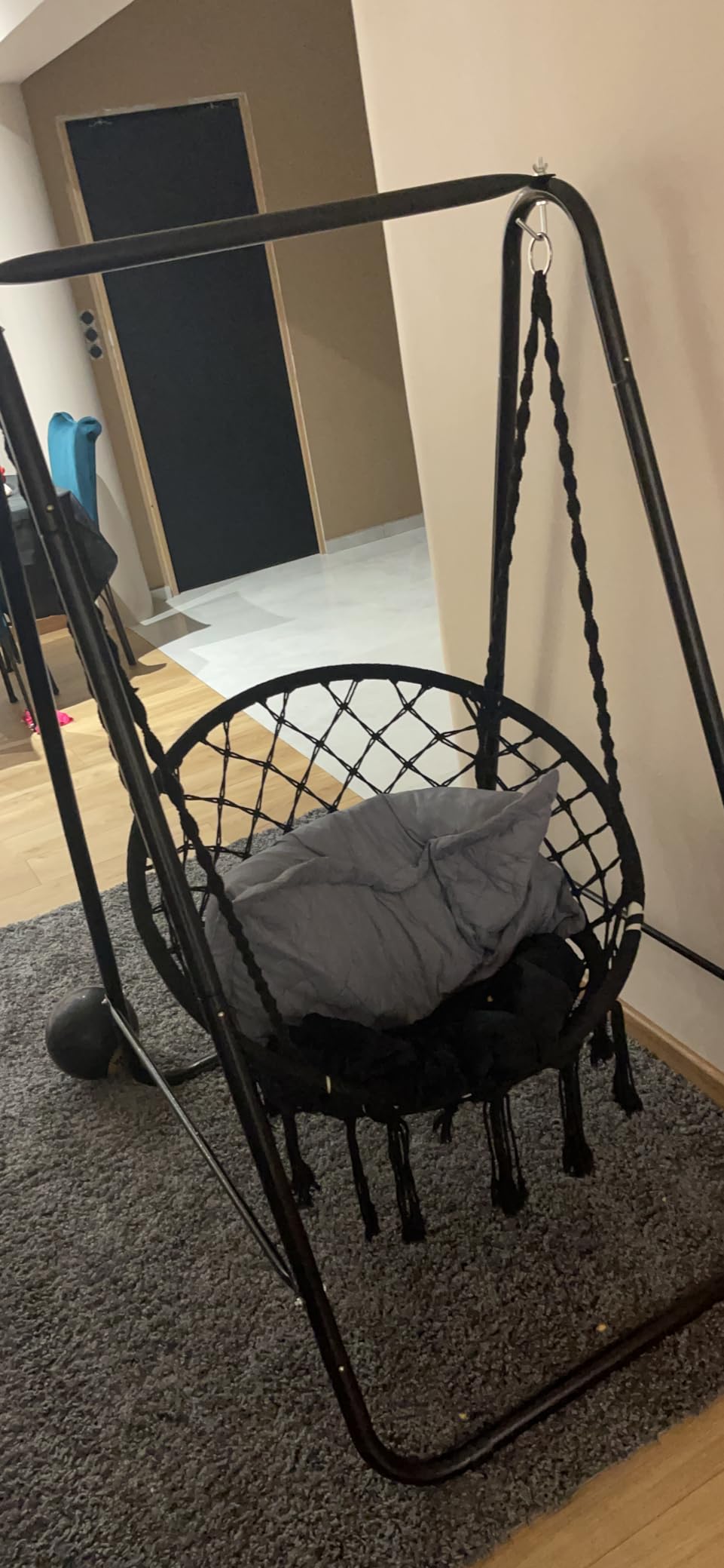 CCLIFE Fauteuil suspendu macramé gris foncé 100 kg support
