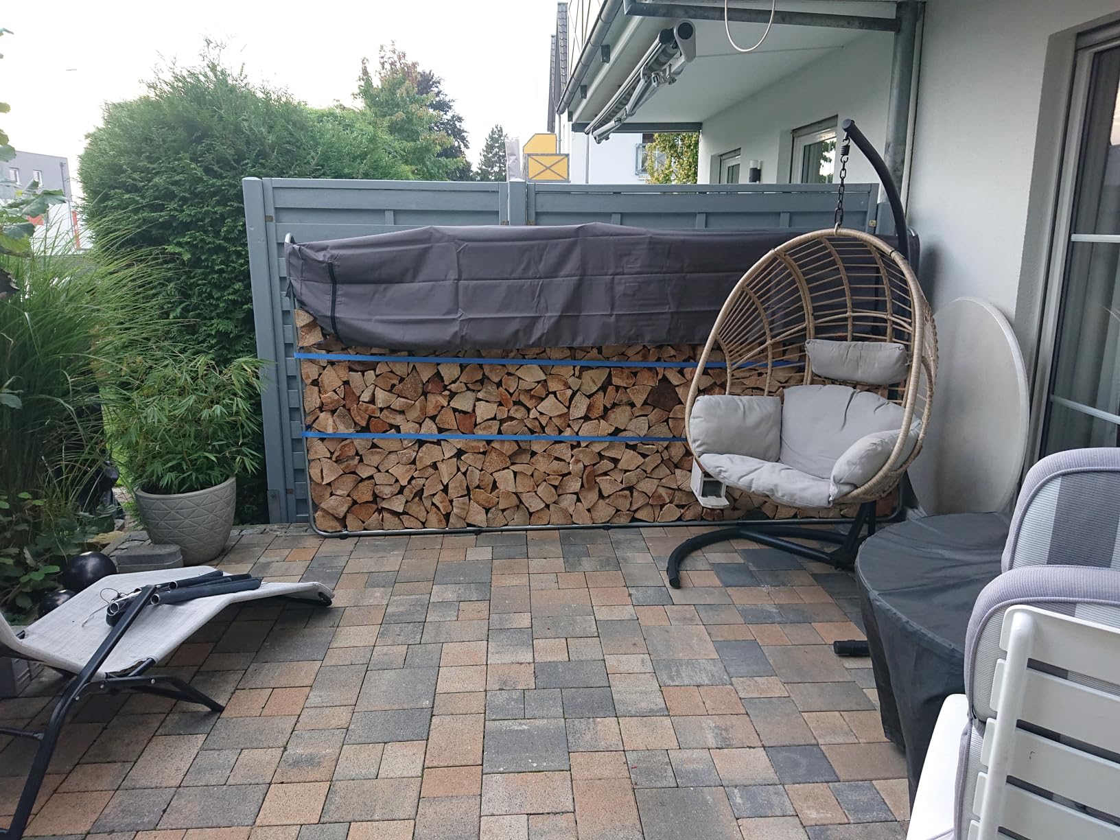 CCLIFE DIY Tools range-bûches métal bâche bois 25-40 cm