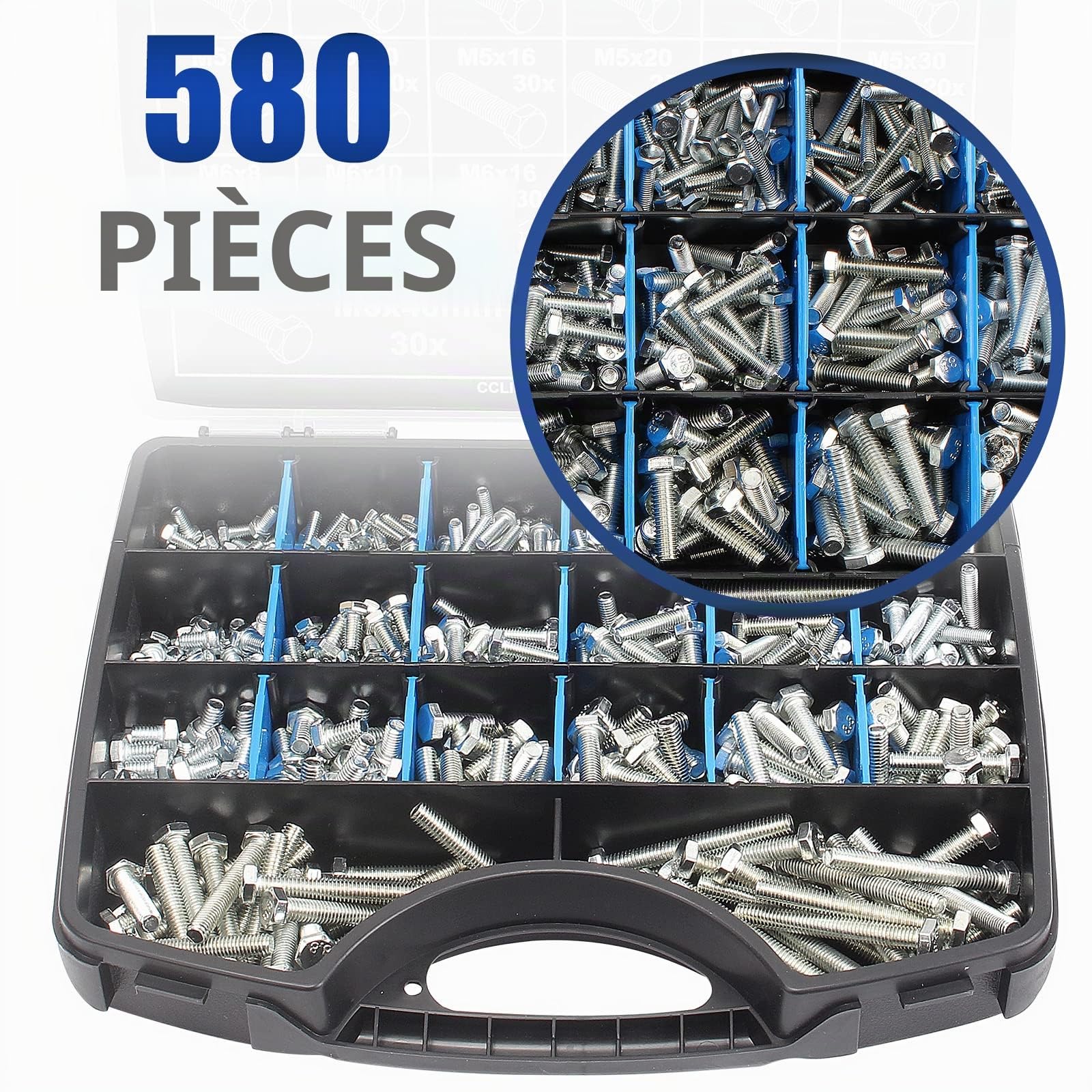 CCLIFE DIY Tools Coffret vis hexagonales 580 pièces M4-M6