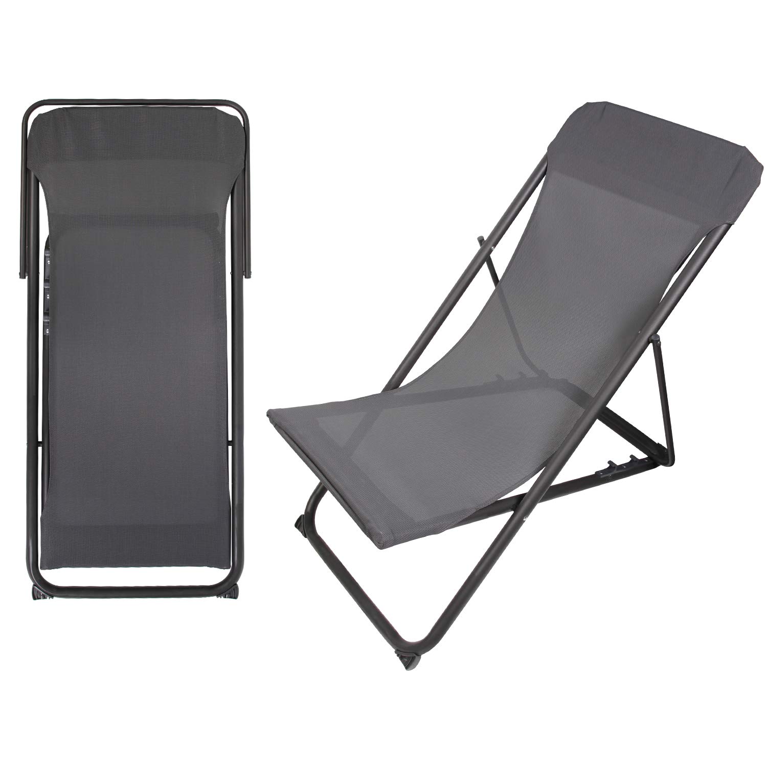 CCLIFE DIY Tools Chaise Pliante Plage Gris Foncé Lot 4 3 Positions