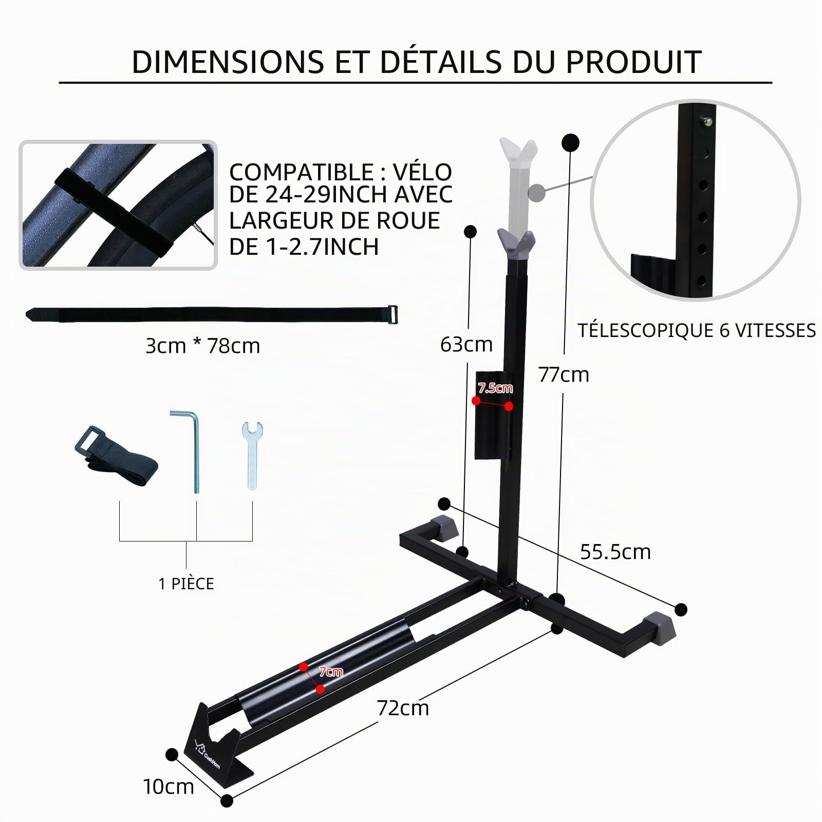 CCLIFE DIY Tools support vélo vertical 24-29 pouces 30 kg