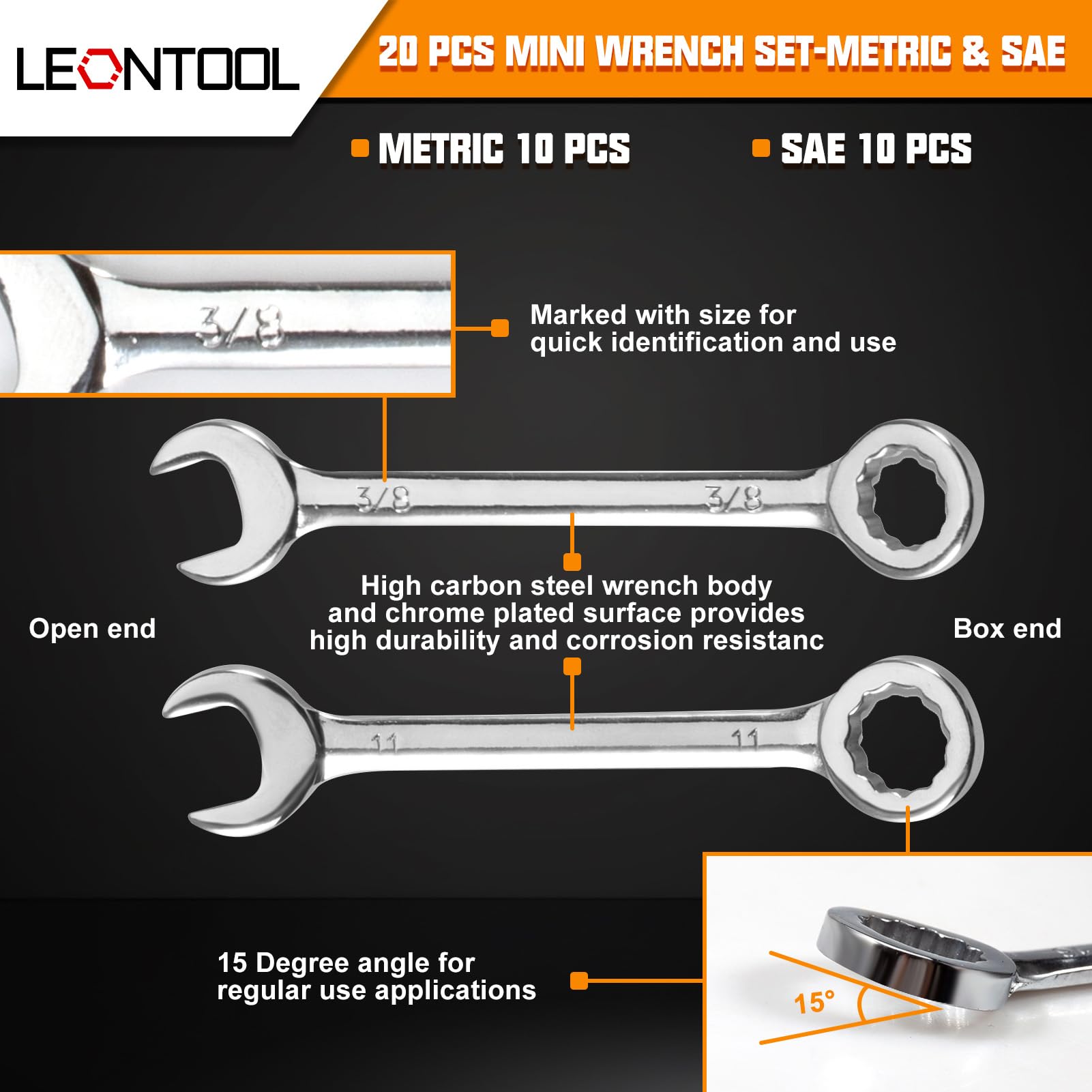 LEONTOOL Clés à Molette jeu 20 mini clés métrique SAE