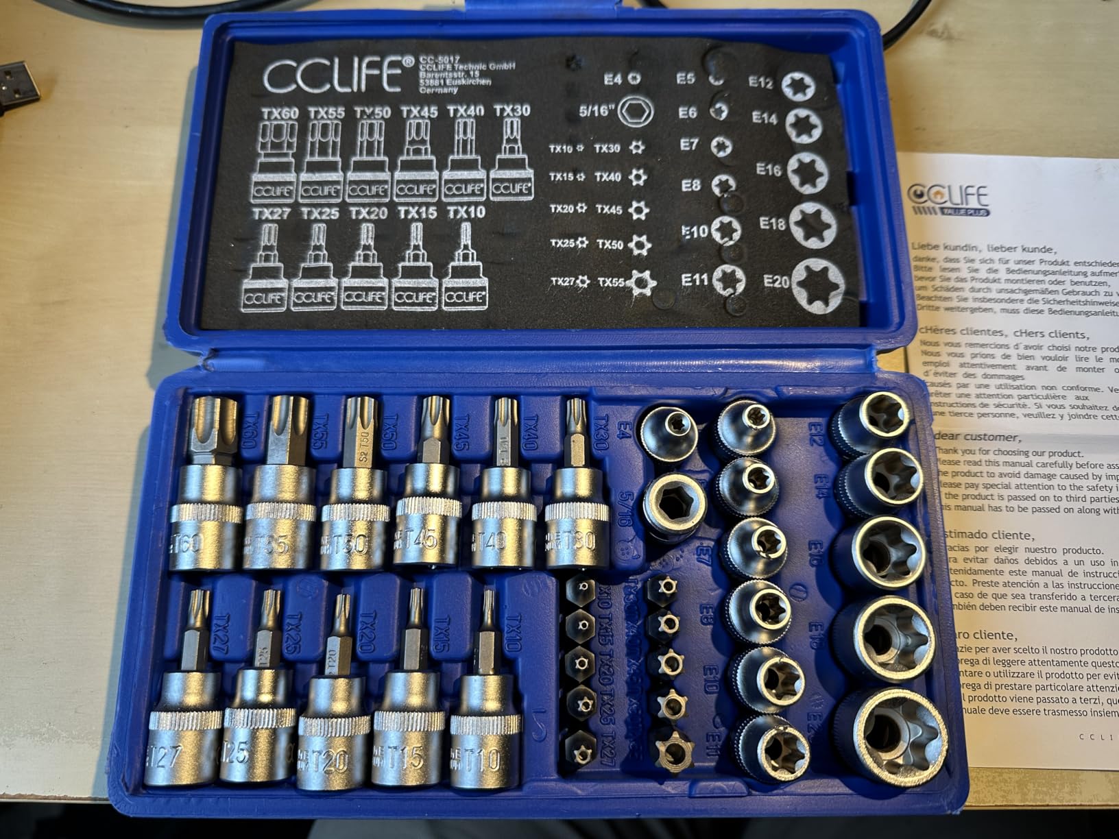 CCLIFE Socket and Bit Sets coffret torx E4-E20 T10-T60 34 pcs