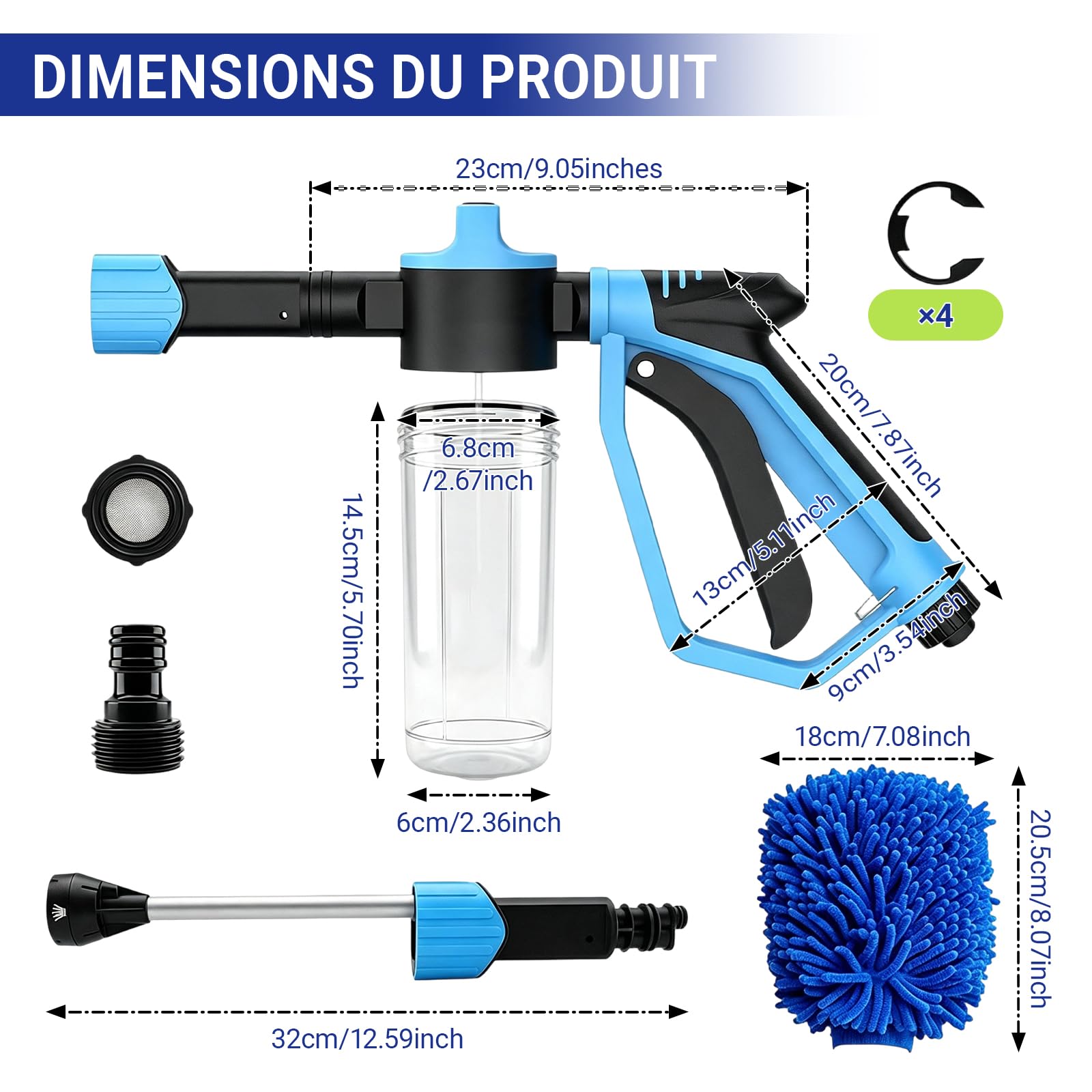 OUKENS pistolet lavage 5 en 1 mousse 240 ml buse réglable