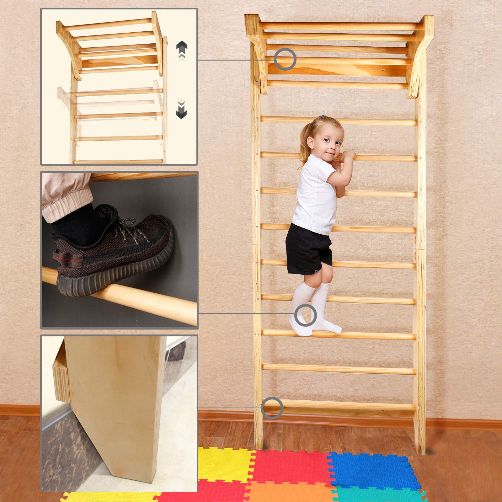CCLife Sports & Yoga espalier suédois bois 100 kg avec barre traction