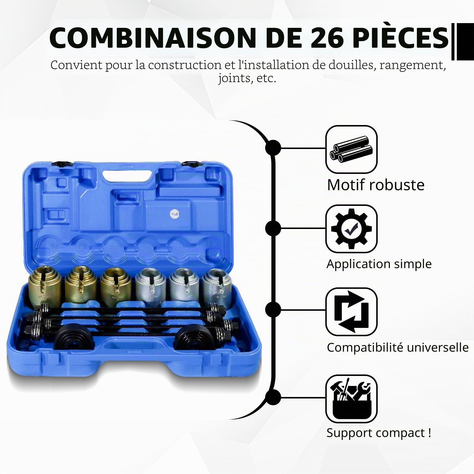 CCLife Puller Set kit silent-blocs 26 pièces 44-82 mm