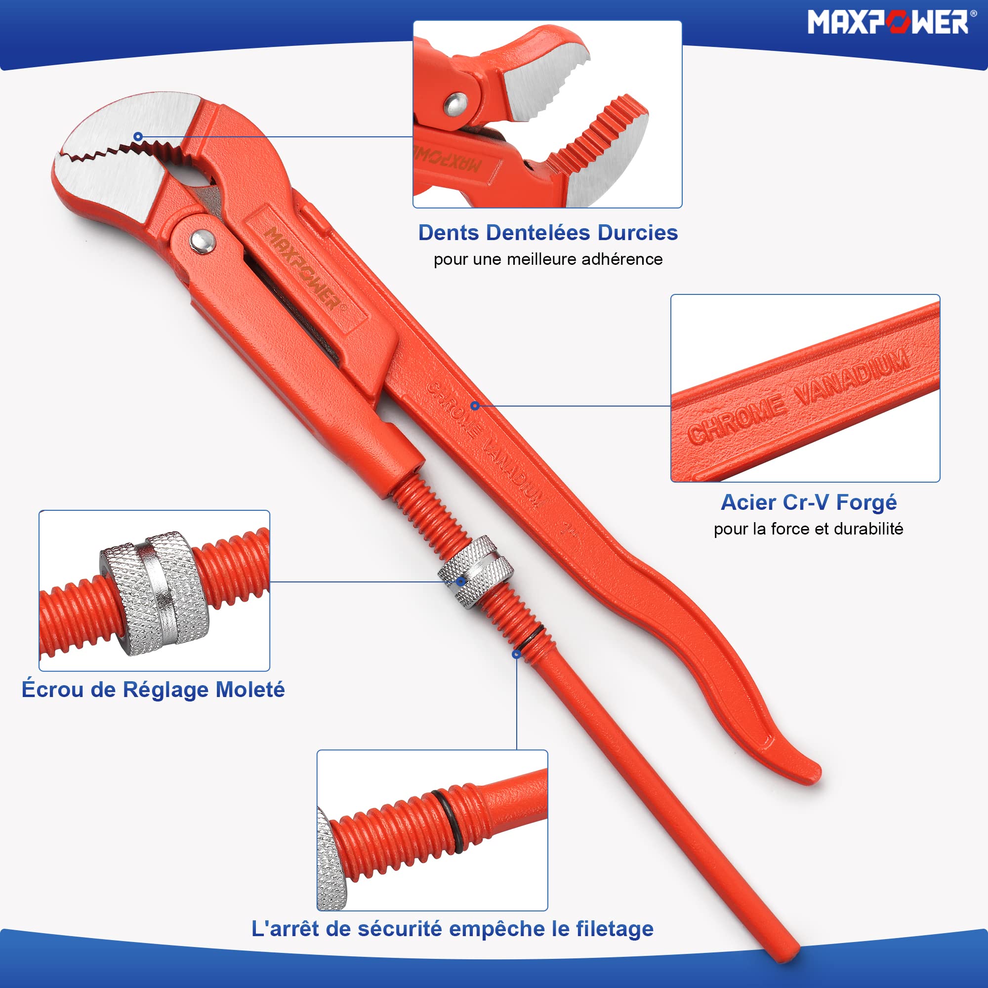 MaxPower Outils de plomberie clé griffe S serre-tubes 330mm