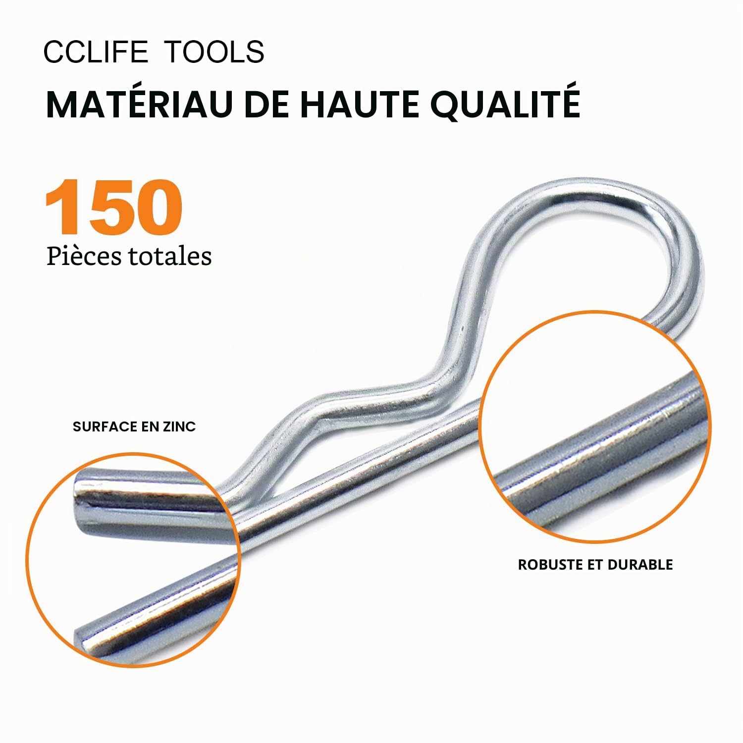 CCLIFE DIY Tools Goupilles clips R zinguées 150 pièces