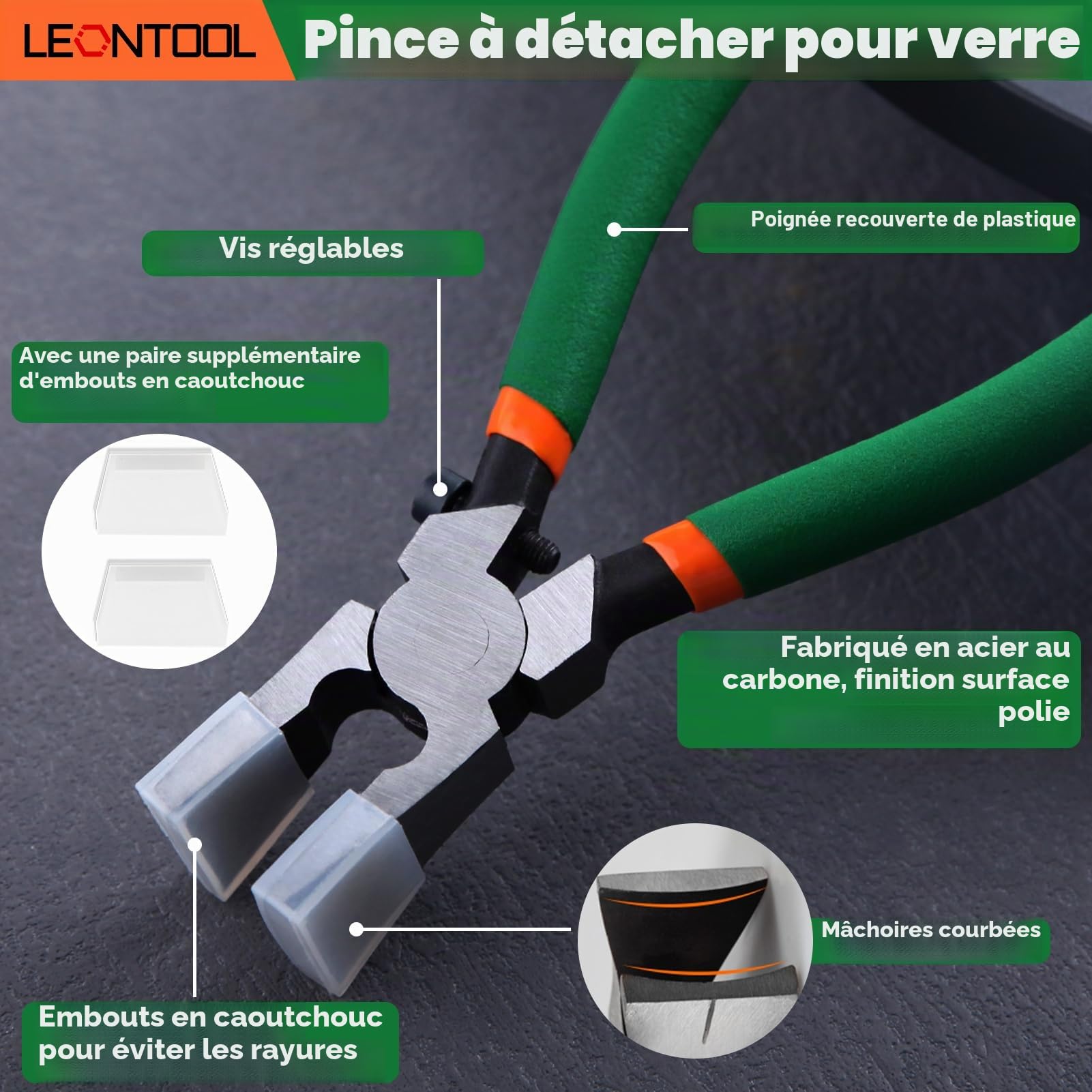 LEONTOOL Lot 2 pinces verre vitrail 20,3 + 15,2 cm