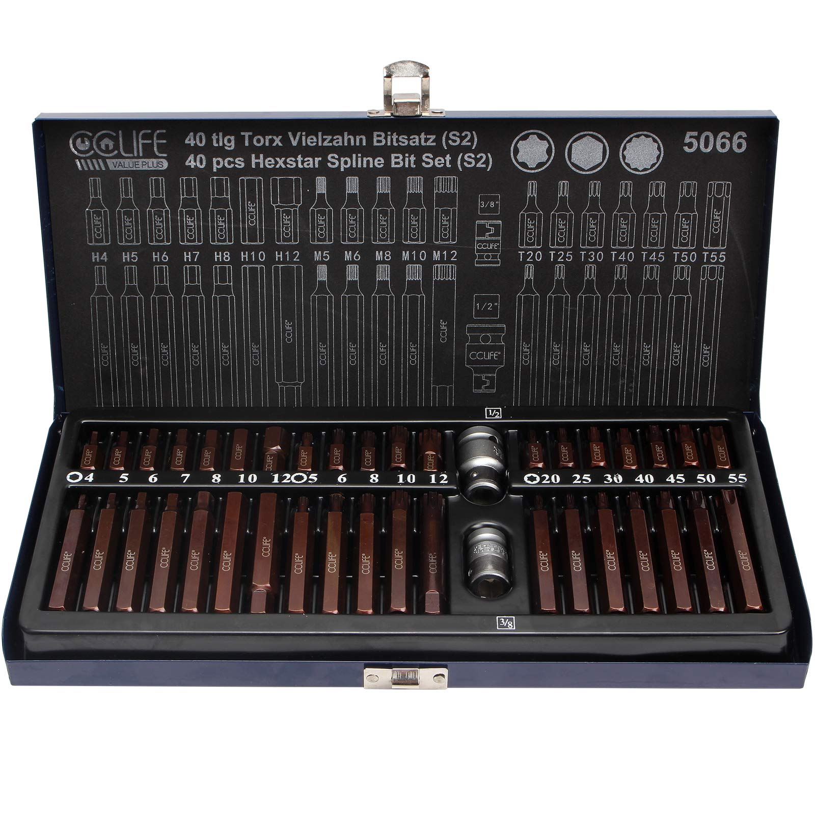 CCLIFE Socket and Bit Sets jeu 40 embouts S2 Torx XZN Hex