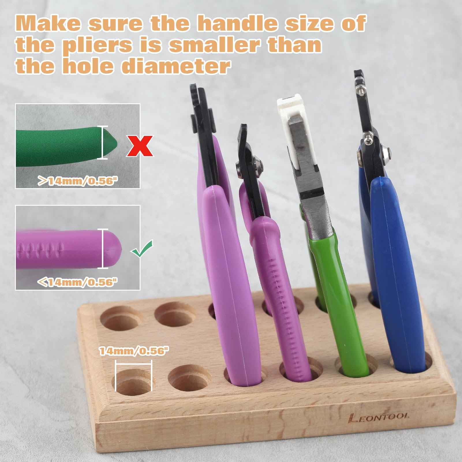 LEONTOOL Bloc bois 12 trous rangement pinces 80x148 mm