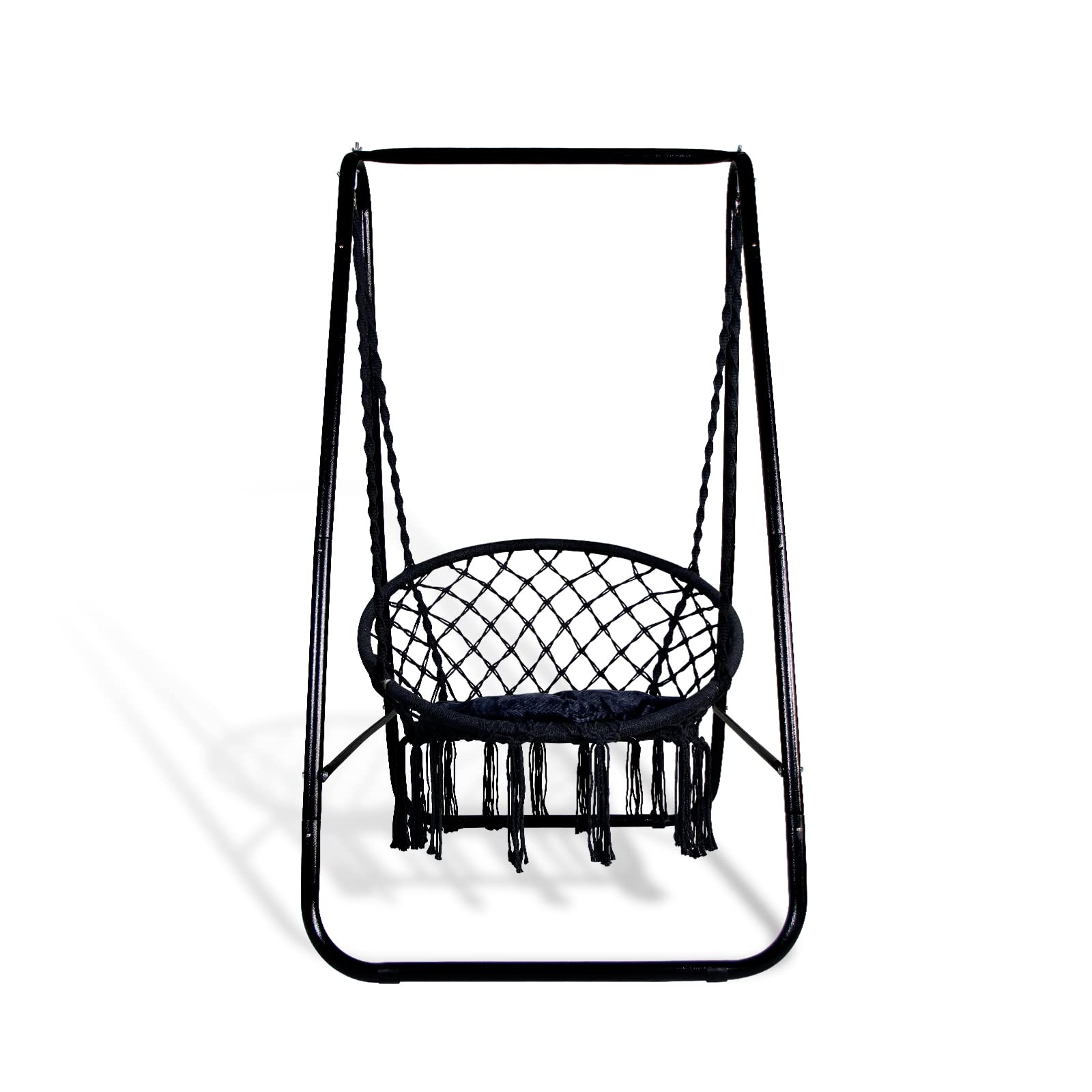 CCLIFE Fauteuil suspendu macramé noir 100 kg avec support