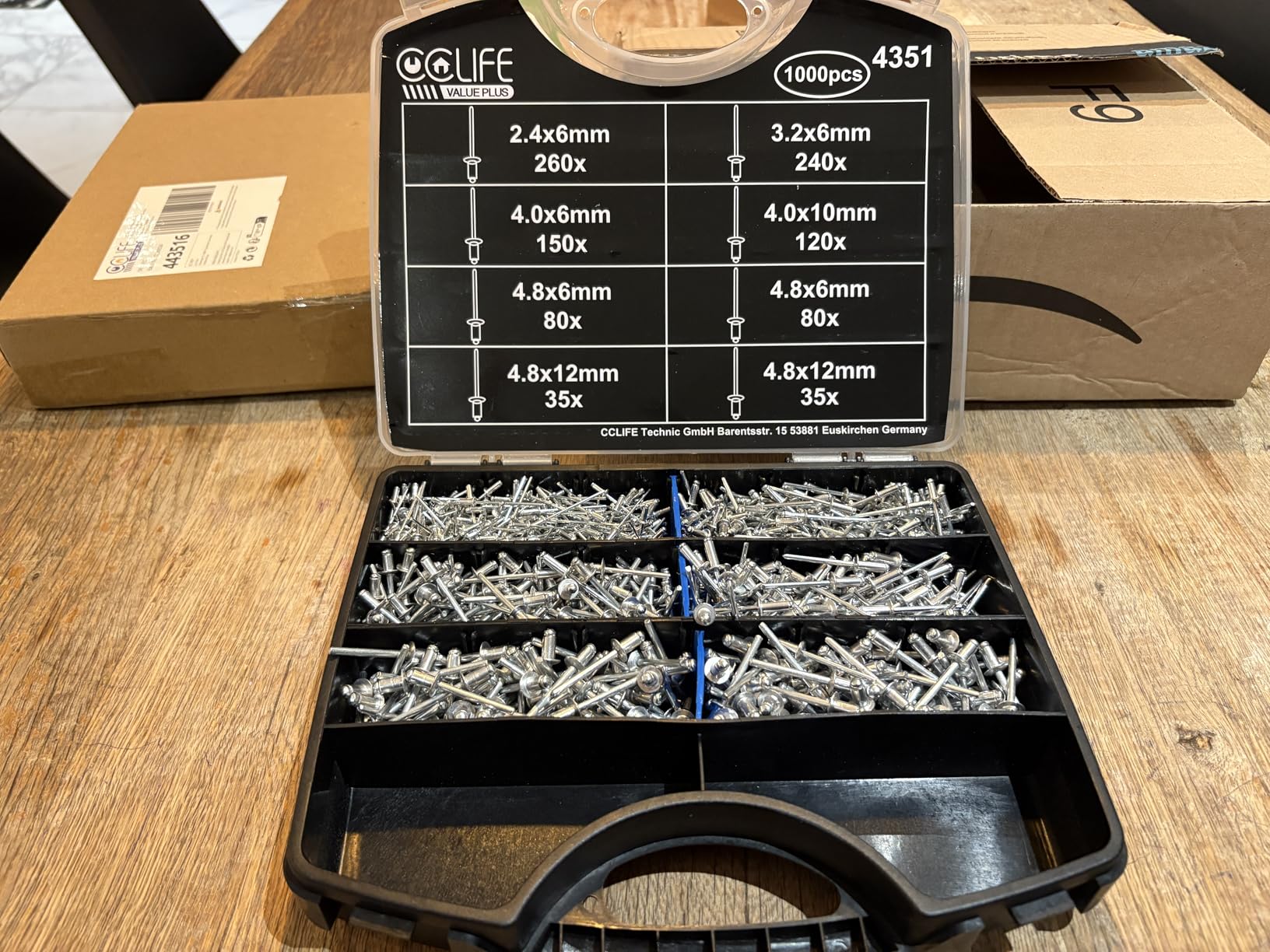 CCLIFE Rivet Guns boîte rivets aveugles alu 1000 pièces