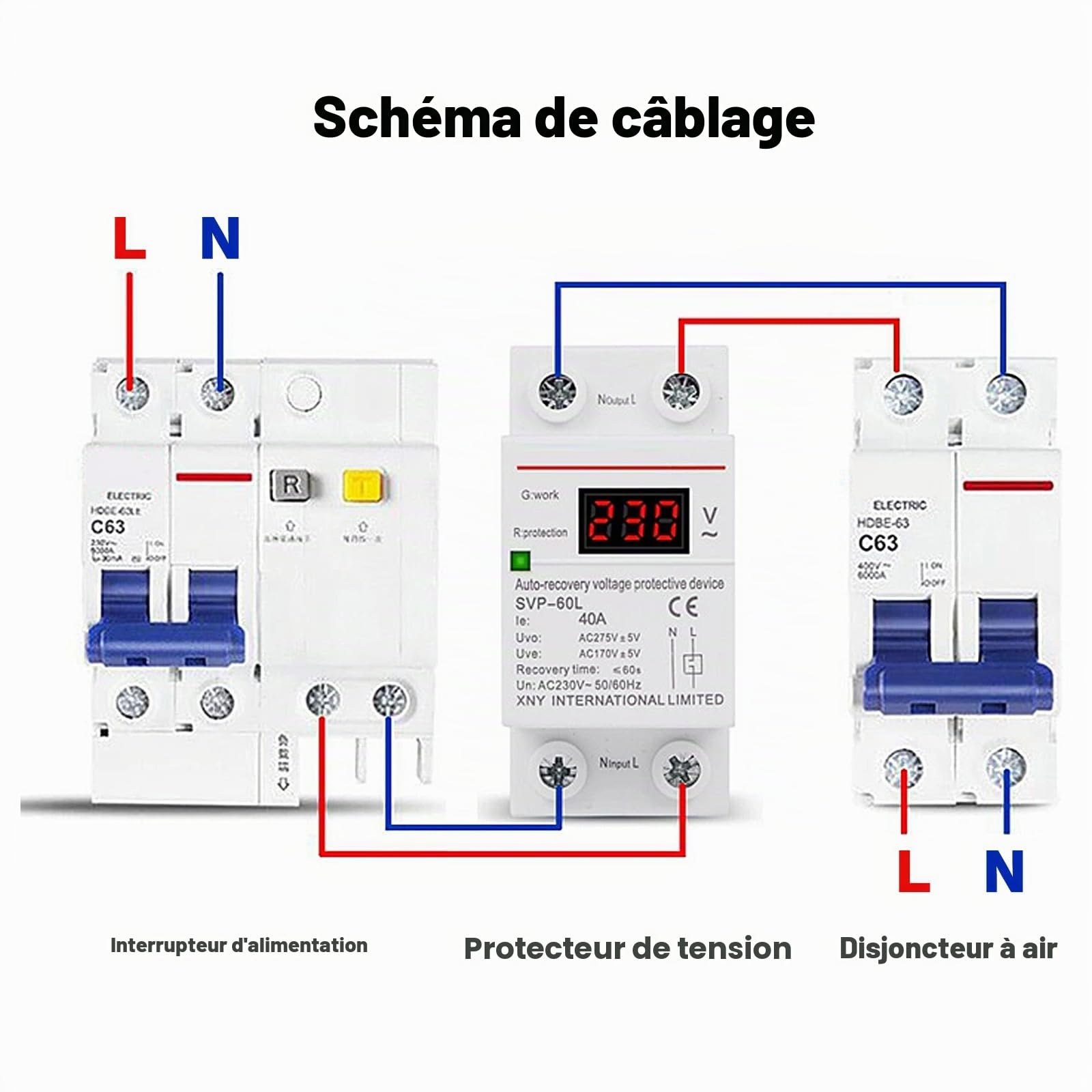 Jadeshay Installation Électrique protecteur tension 230V 40A auto