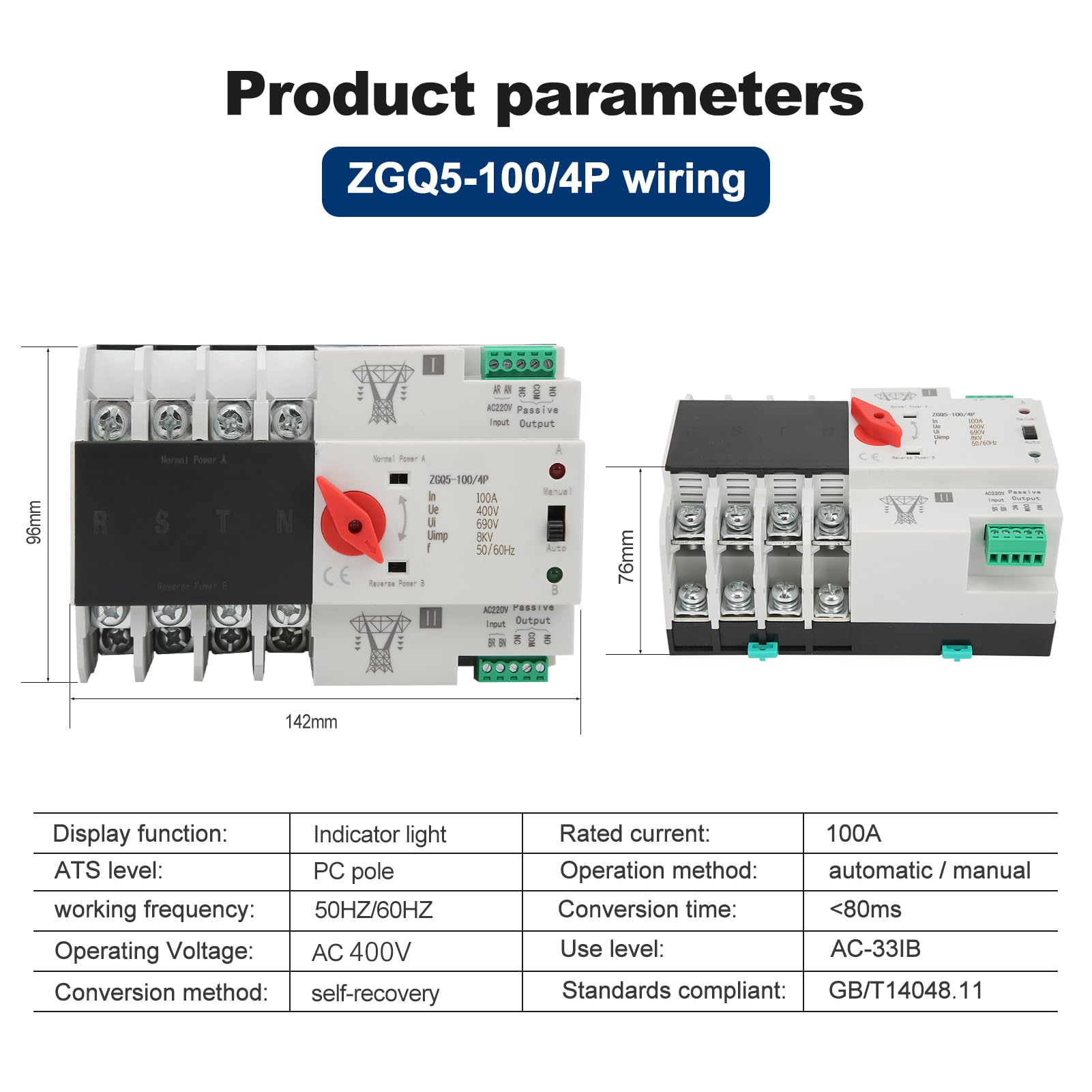 Jadeshay ZGQ5-100/4P inverseur de source automatique 100A 4P