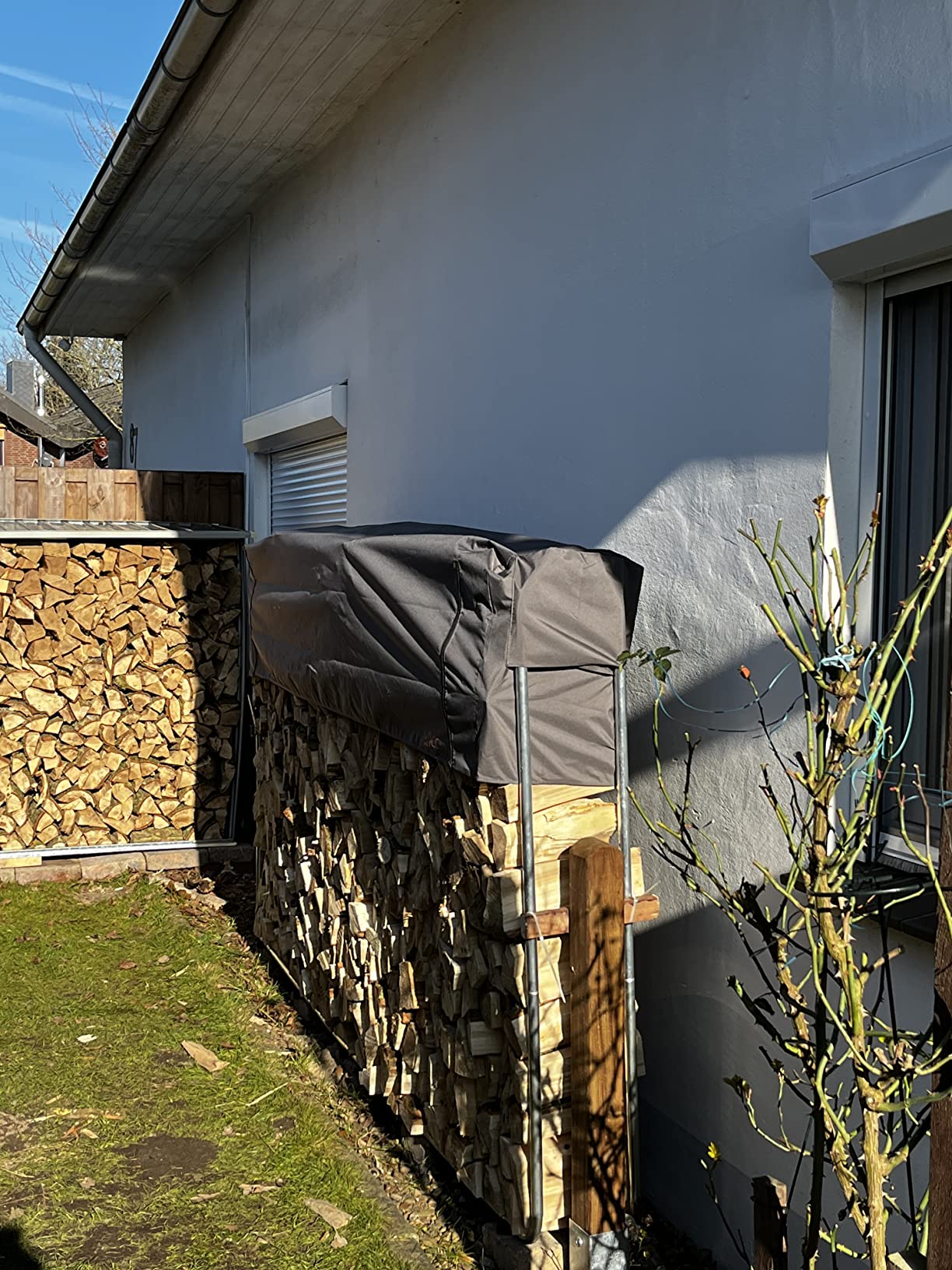 CCLIFE DIY Tools range-bûches métal bâche bois 25-40 cm