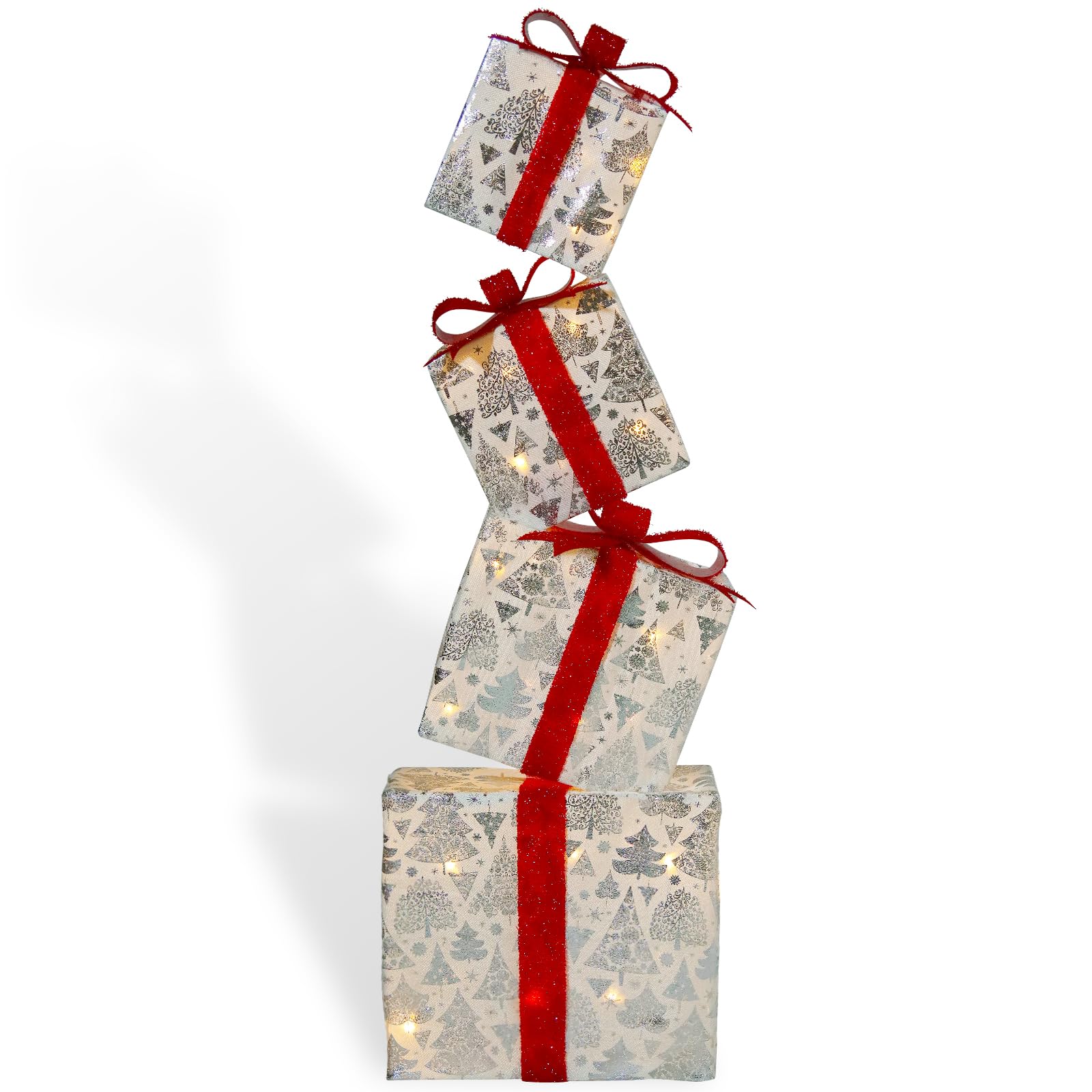 CCLIFE DIY Tools Lot 4 Boîtes Cadeaux LED Noël Beige Blanc