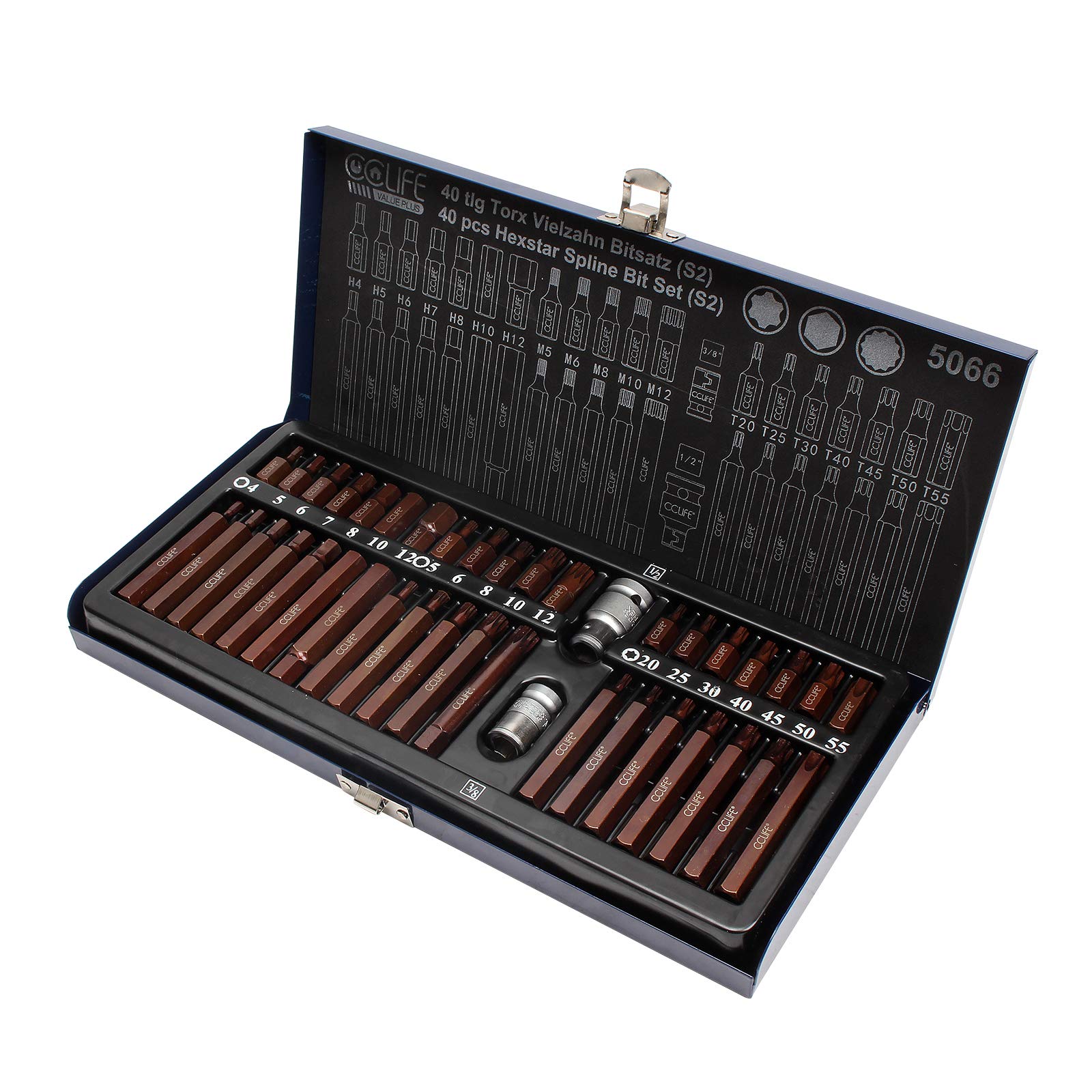 CCLIFE Socket and Bit Sets jeu 40 embouts S2 Torx XZN Hex