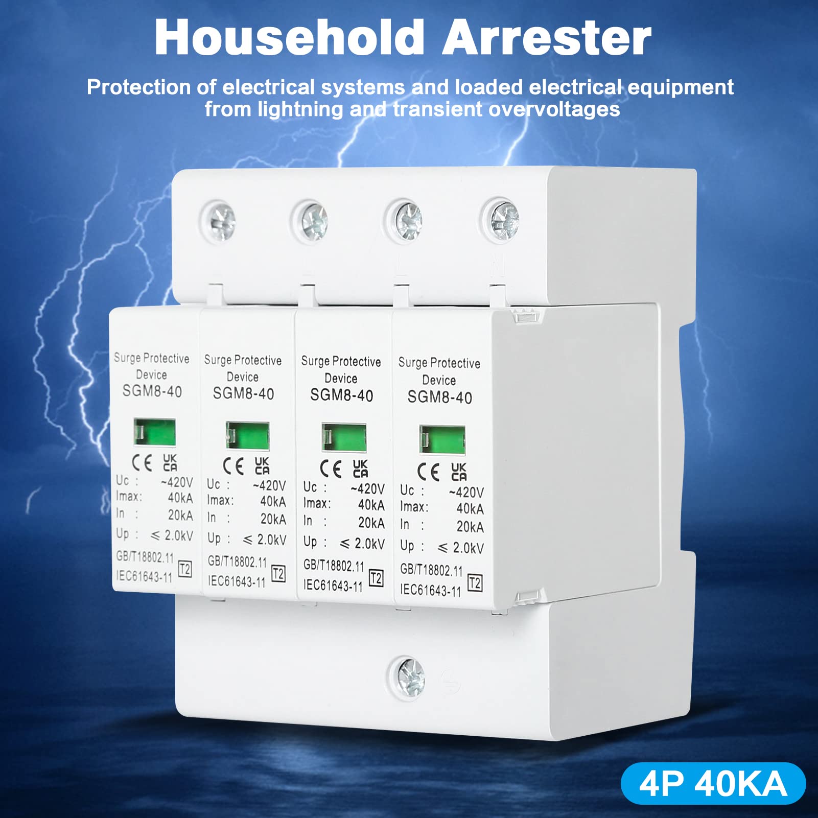 Jadeshay Installation Électrique parafoudre 4P 40KA rail DIN