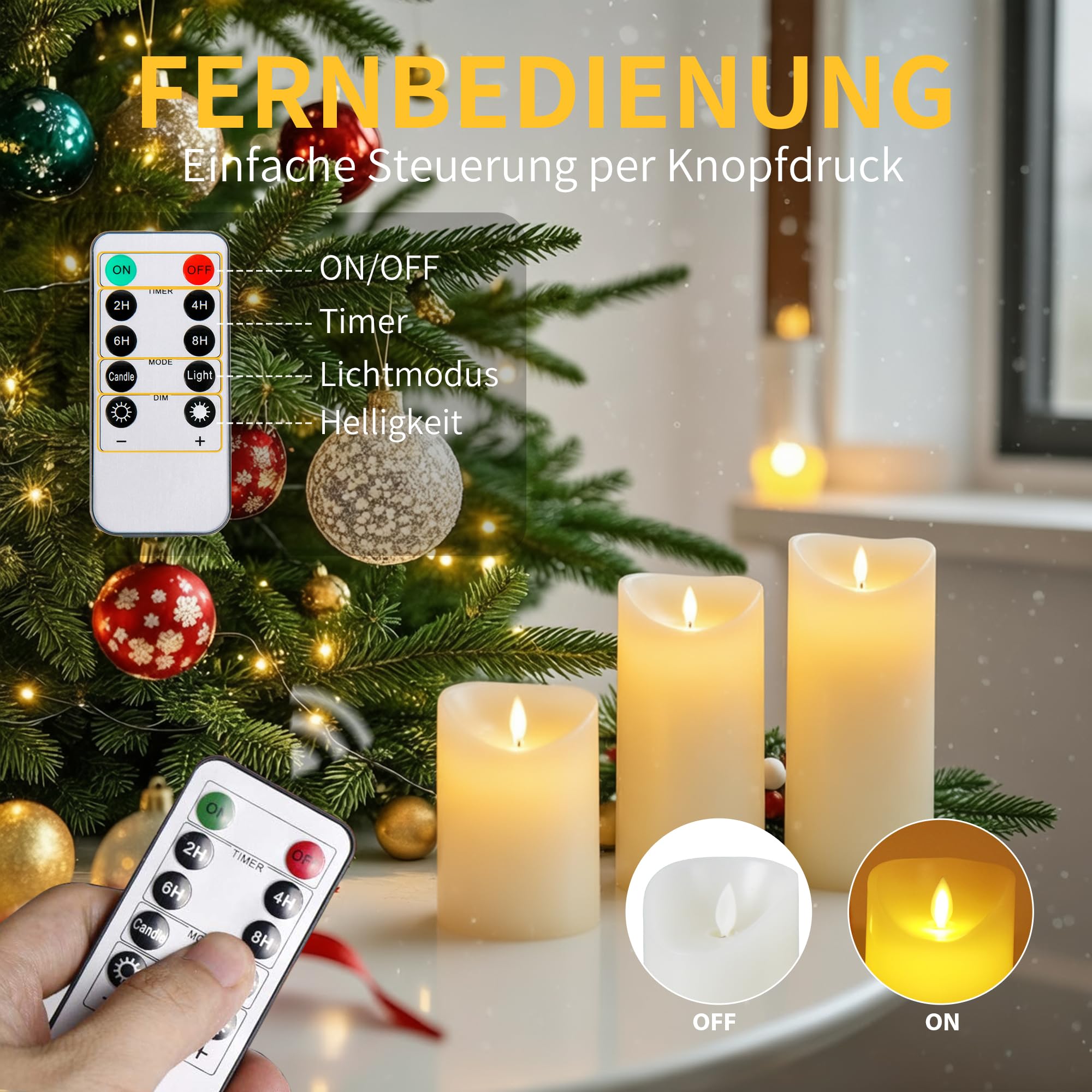 CCLIFE DIY Tools bougies LED cire beige 3 pcs télécommande
