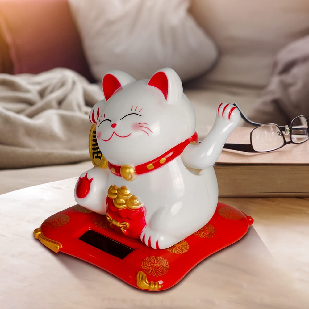 Jadeshay Lucky Cat Chat Solaire Blanc Maneki Neko