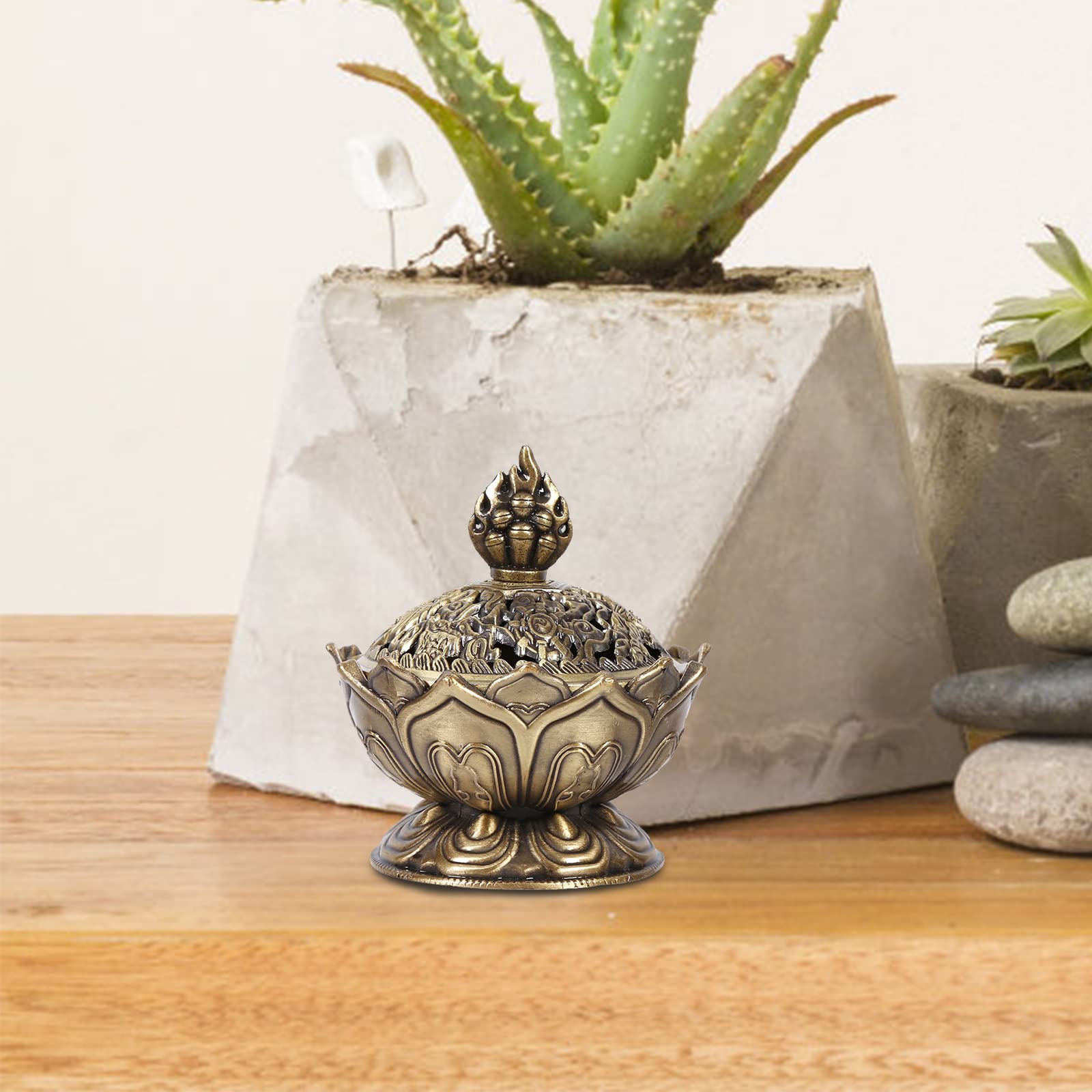 Jadeshay Articles Ménagers brûleur d'encens lotus bronze zinc