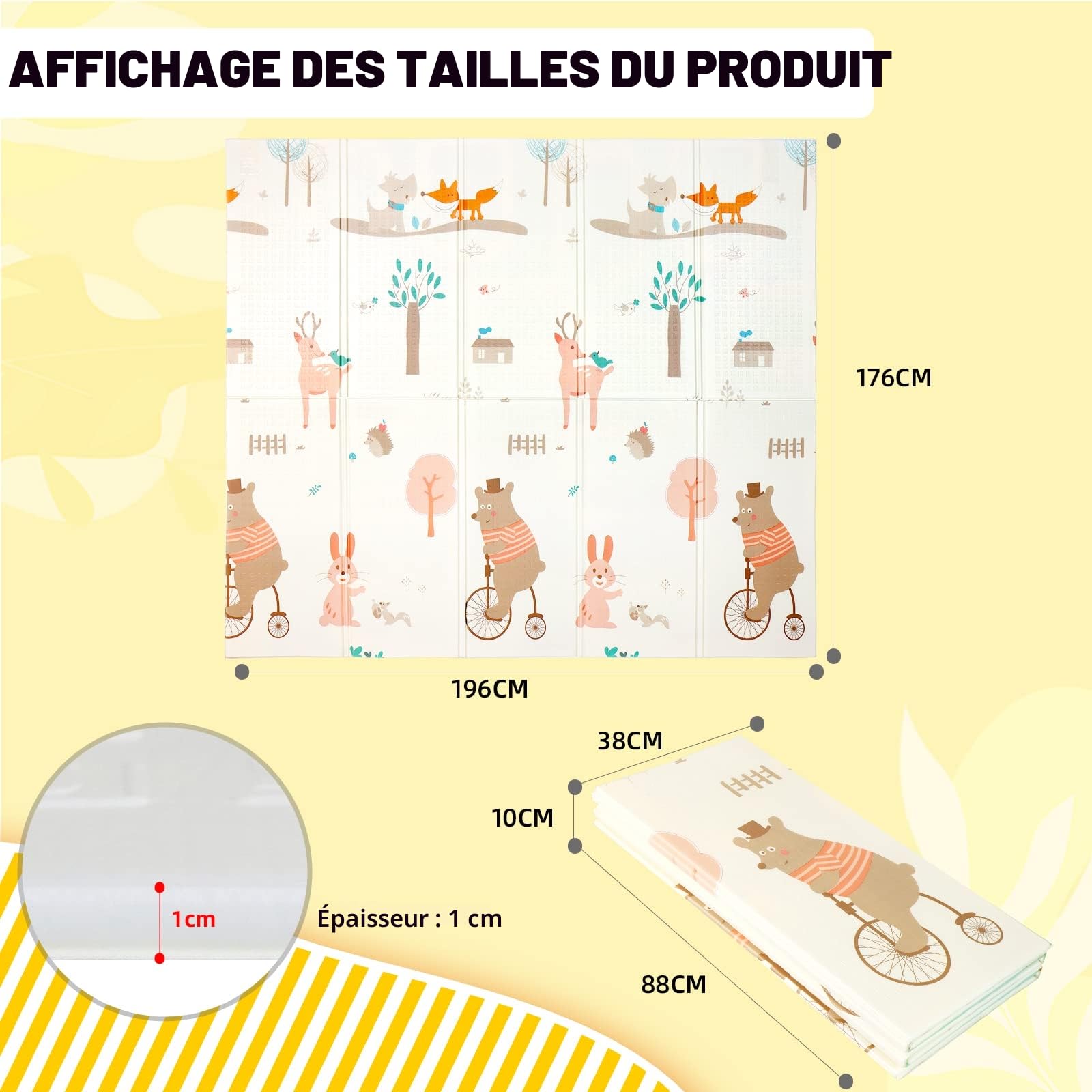 CCLIFE Baby & Kids tapis jeux 196x175 lapin renard