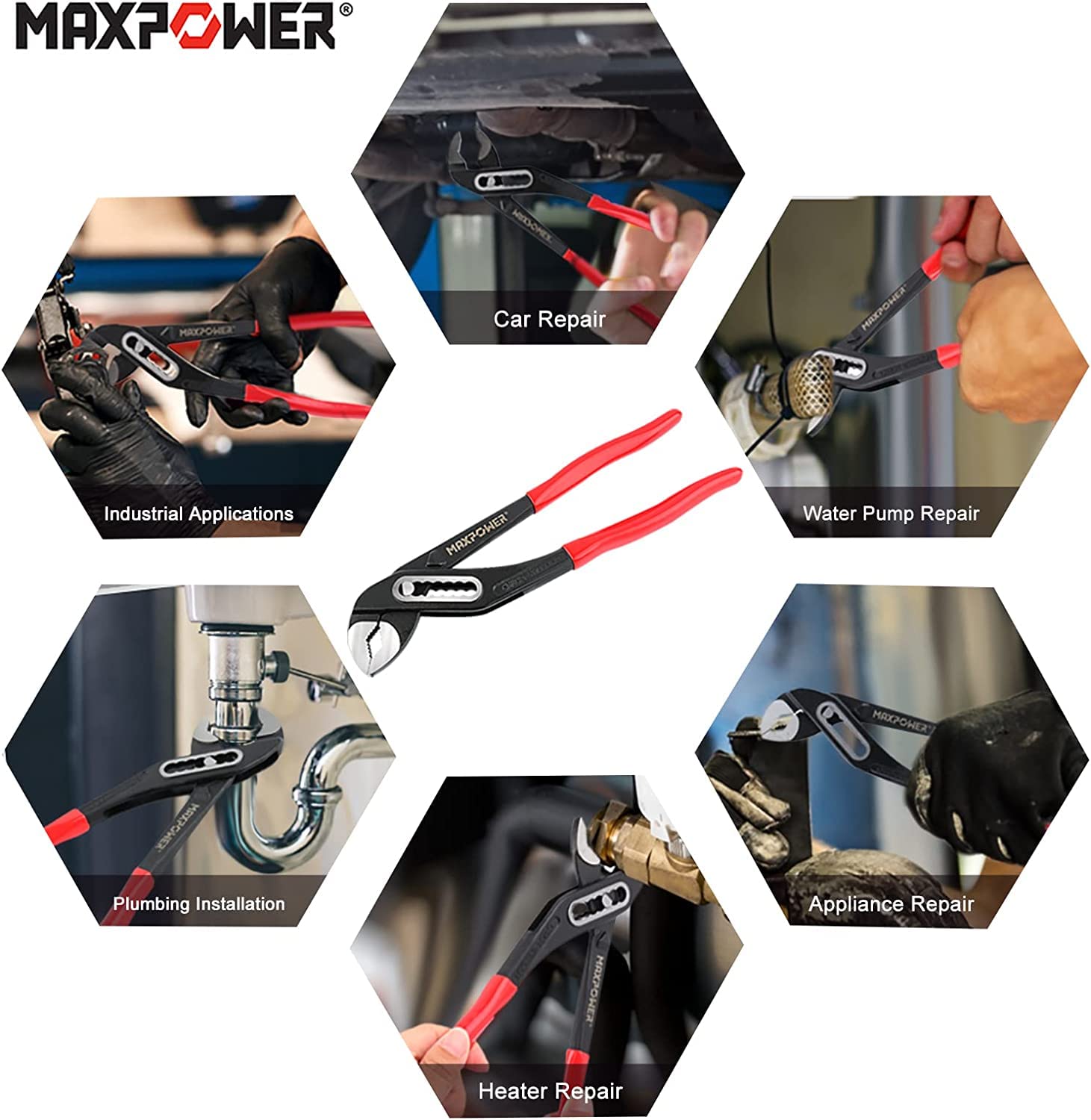 MaxPower Outils plomberie pince multiprise 250mm 90mm Cr-V