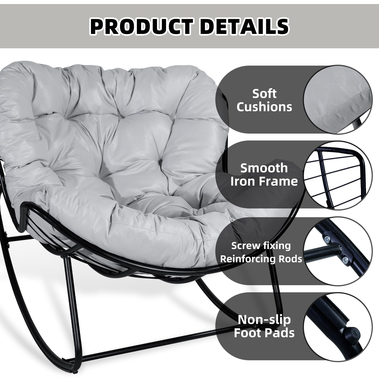 CCLIFE DIY Tools fauteuil à bascule gris 150 kg avec coussin