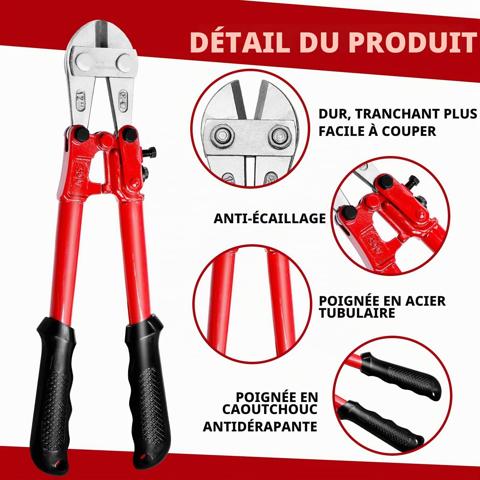 CCLife DIY Tools coupe-boulons 300 mm coupe 4 mm Cr-Mo