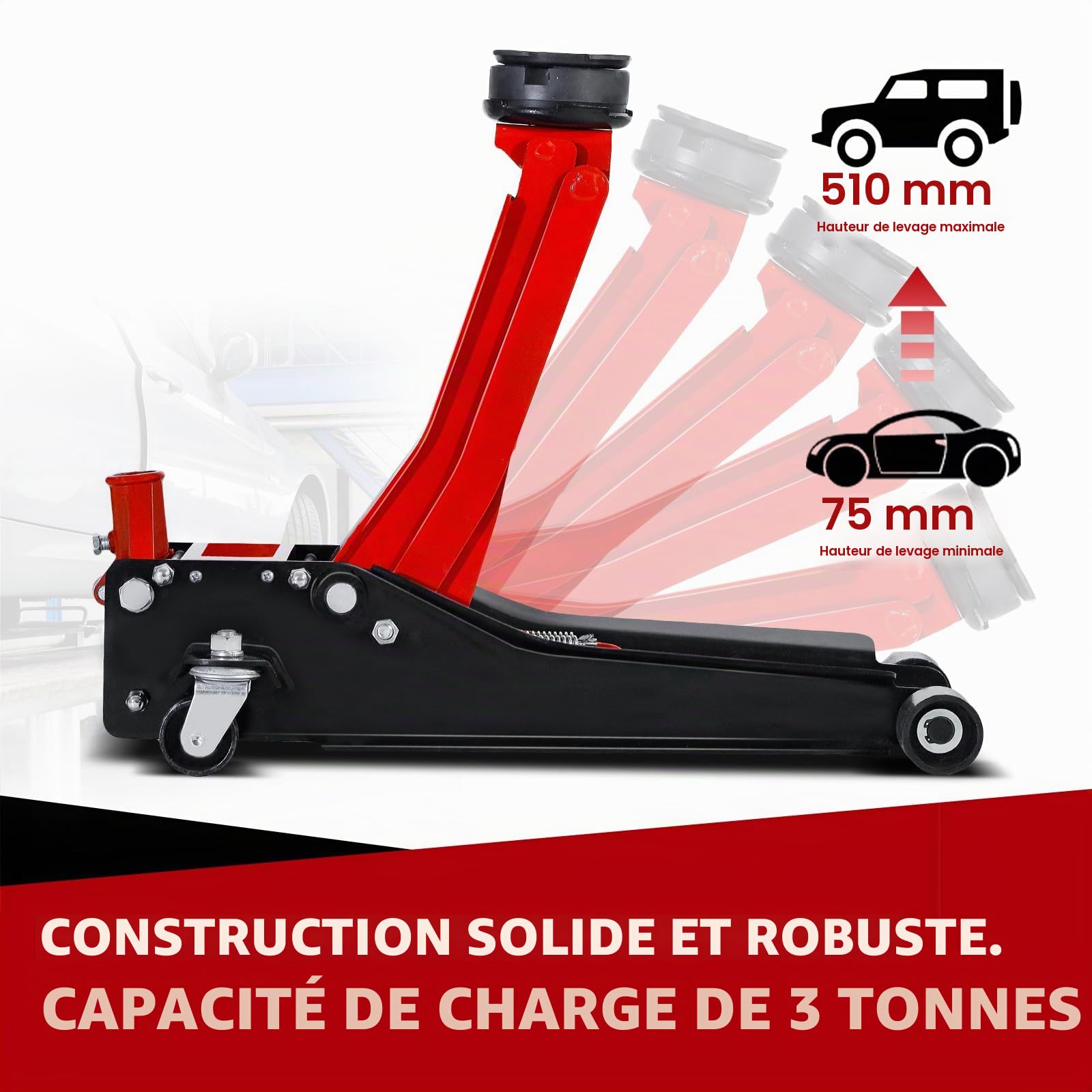 CCLIFE DIY Tools cric hydraulique 3T 75-510 mm