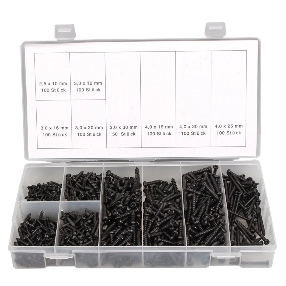 CCLIFE DIY Tools Coffret vis à tôle autoperceuses 750 pièces noires