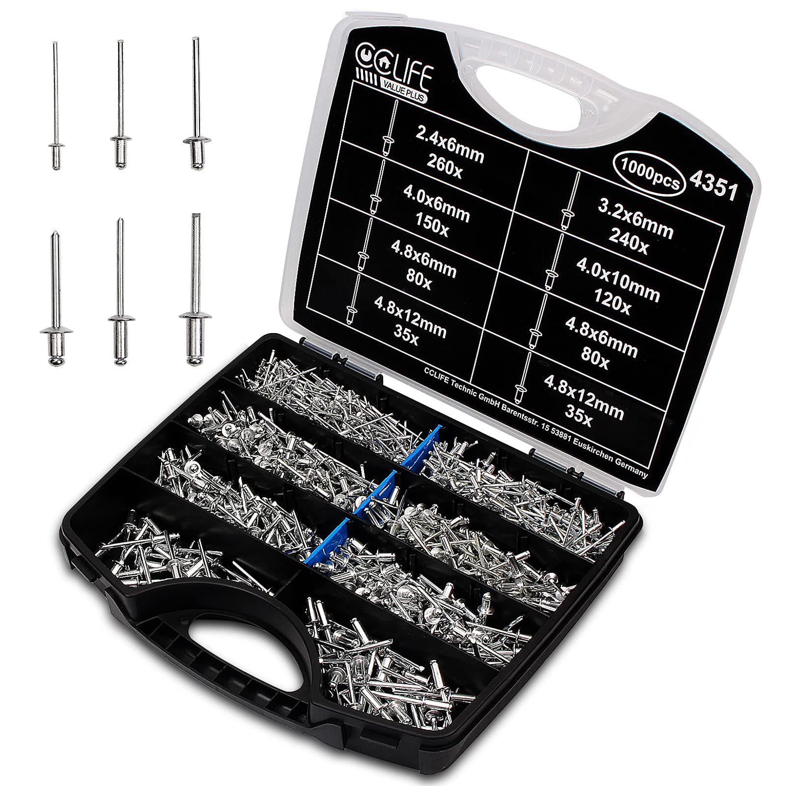 CCLIFE Rivet Guns boîte rivets aveugles alu 1000 pièces