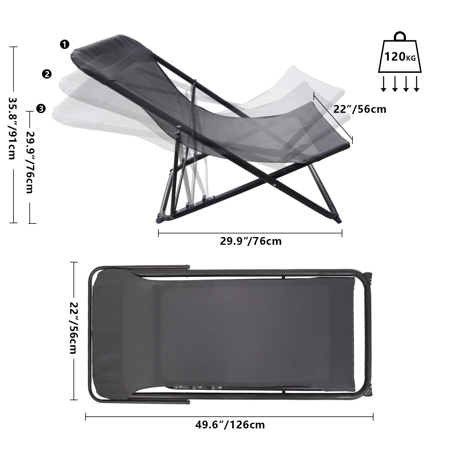 CCLIFE DIY Tools Chaise Pliante Plage Gris Foncé Lot 4 3 Positions