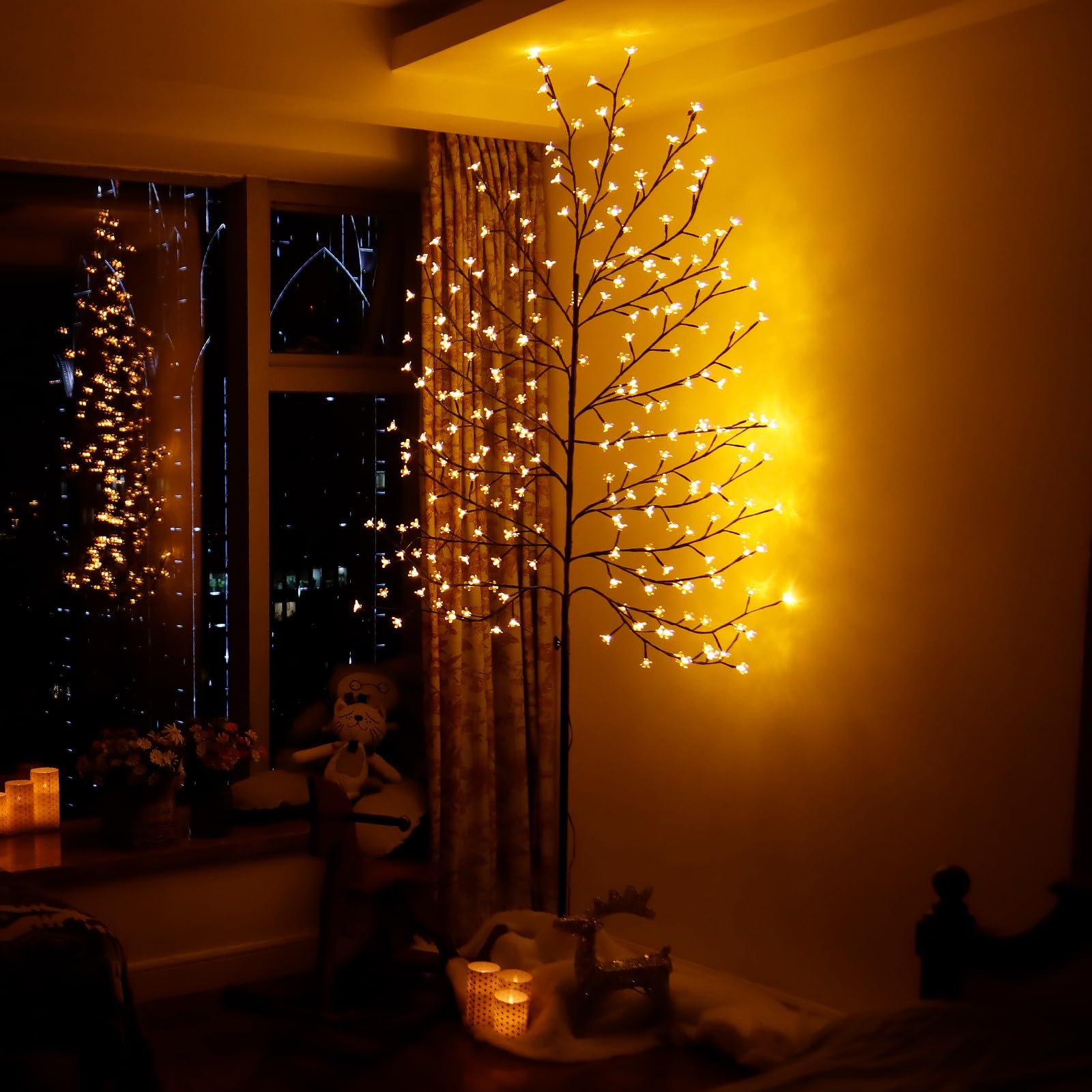 CCLIFE Arbre Cerisier LED 150 cm 150 LED blanc chaud