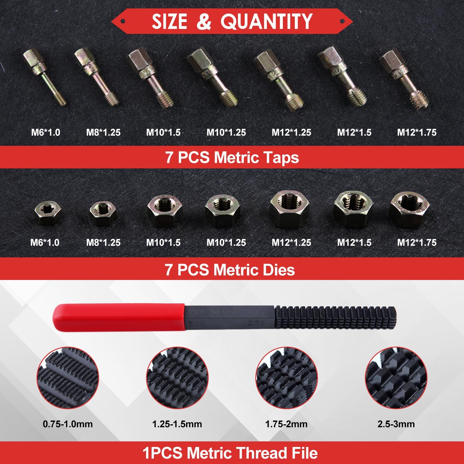 LEONTOOL Kits de Réparation Filetés taraud filière 15 pièces M6-M12