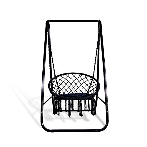 CCLIFE Fauteuil suspendu macramé noir 100 kg avec support