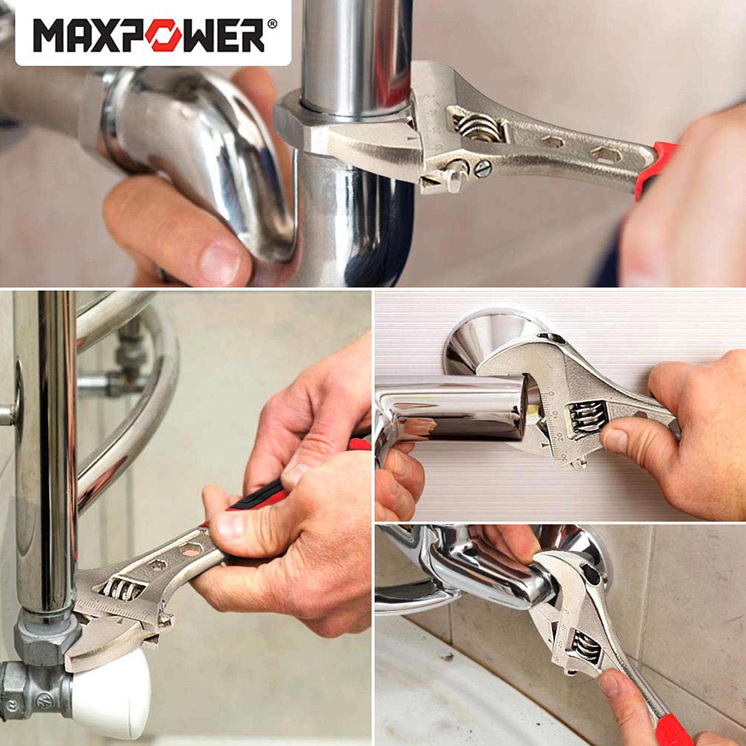 MaxPower Clé à molette 200mm 3-en-1 ouverture 30mm