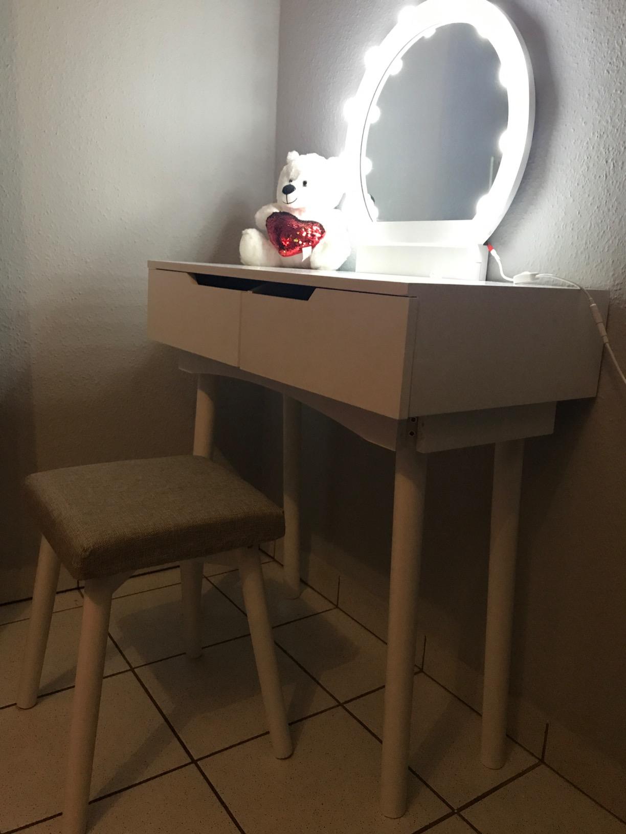 CCLIFE coiffeuse miroir LED blanc tabouret 80x40cm