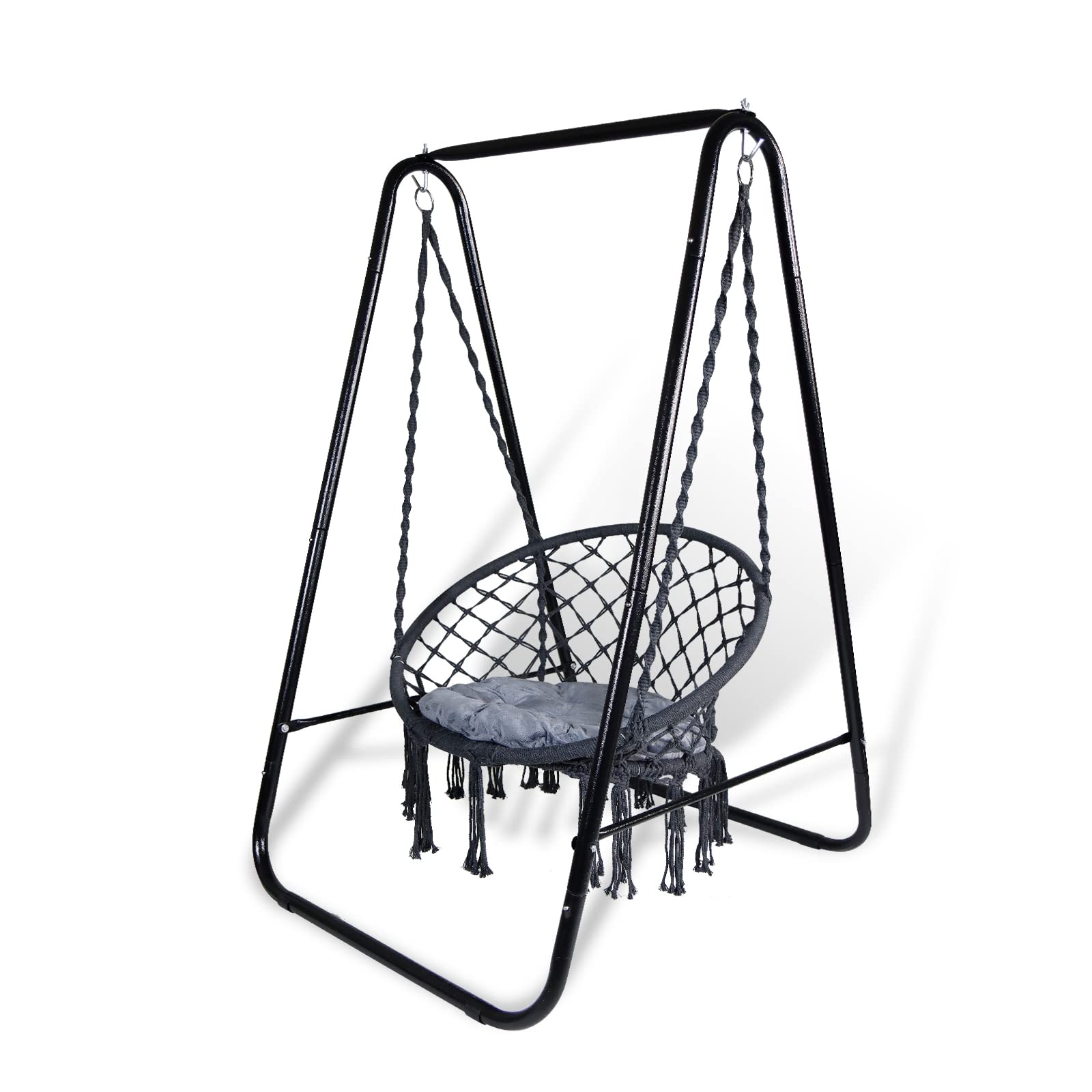 CCLIFE Fauteuil suspendu macramé gris foncé 100 kg support