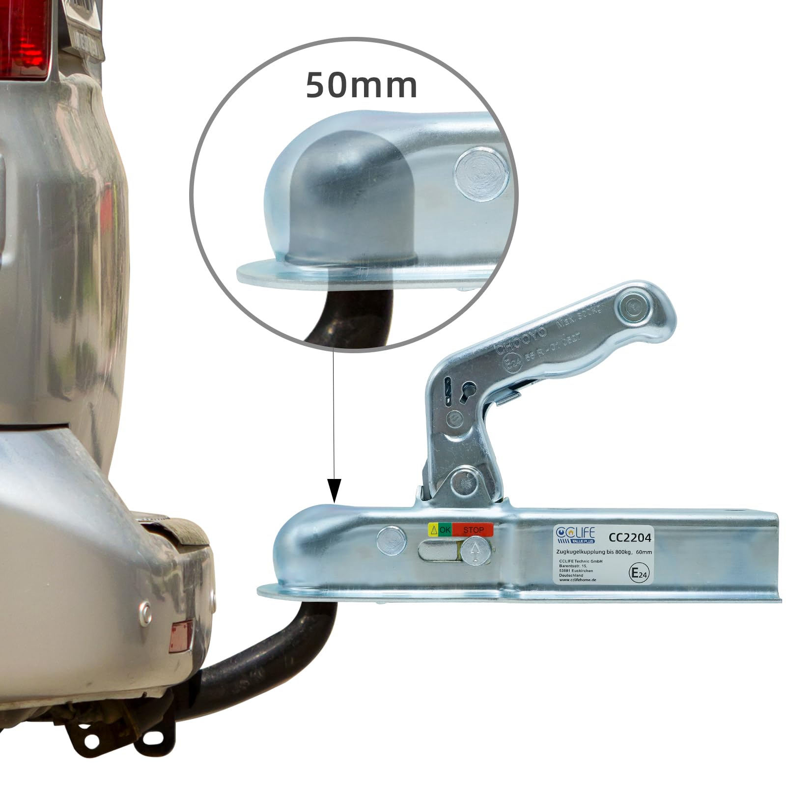 CCLife DIY Tools tête d'attelage 800 kg timon 60 mm
