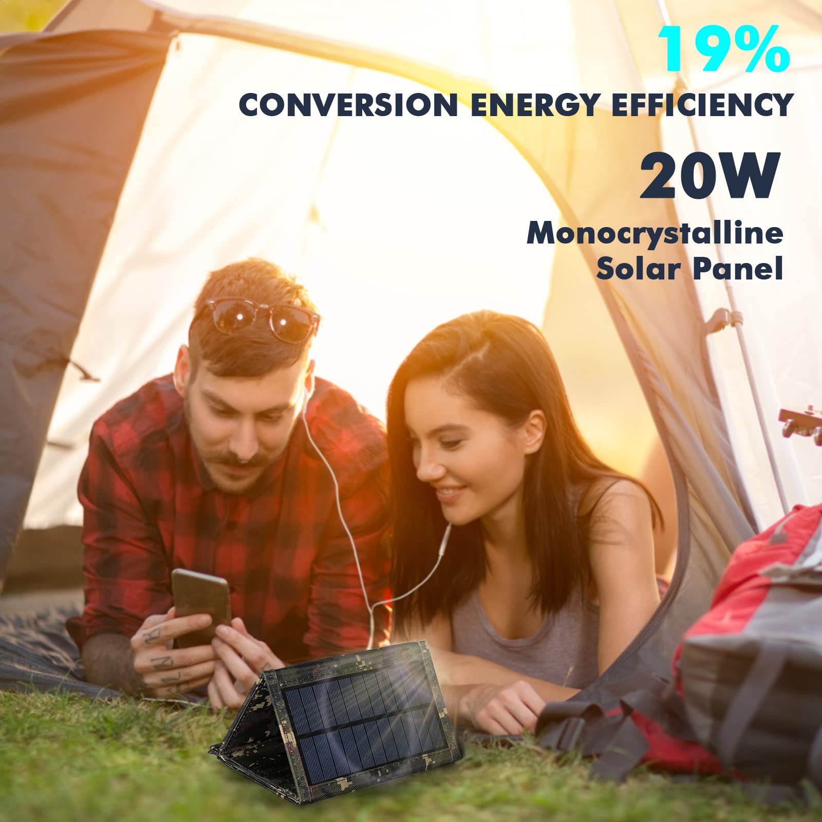 Jadeshay Panneau solaire pliable 20W USB 5V portable