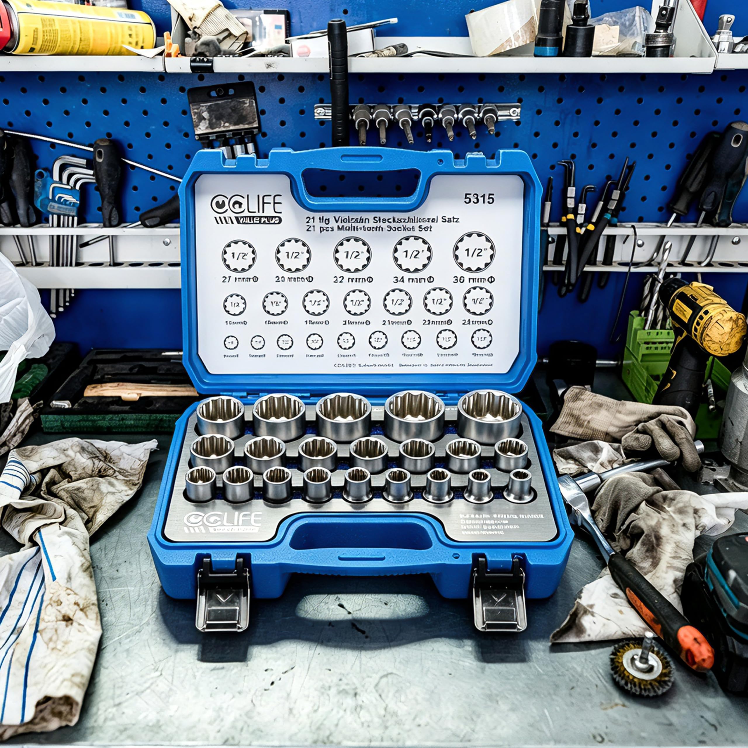 CCLIFE Socket and Bit Sets coffret douilles 1/2 21 pcs Cr-V