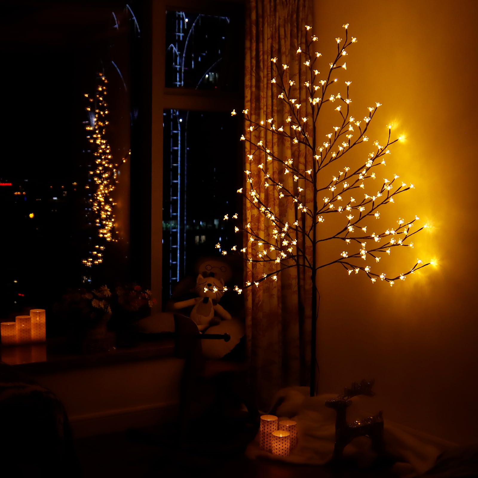 CCLIFE DIY Tools arbre cerisier lumineux 180 cm 200 LED blanc chaud