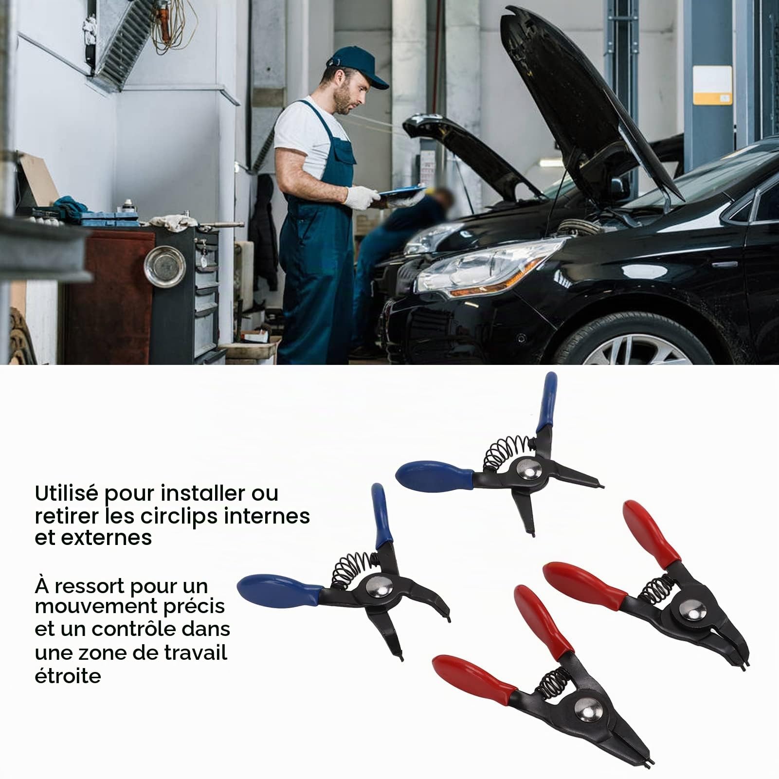 OUKENS Mini pinces à circlips 4 pcs métal 3 pouces