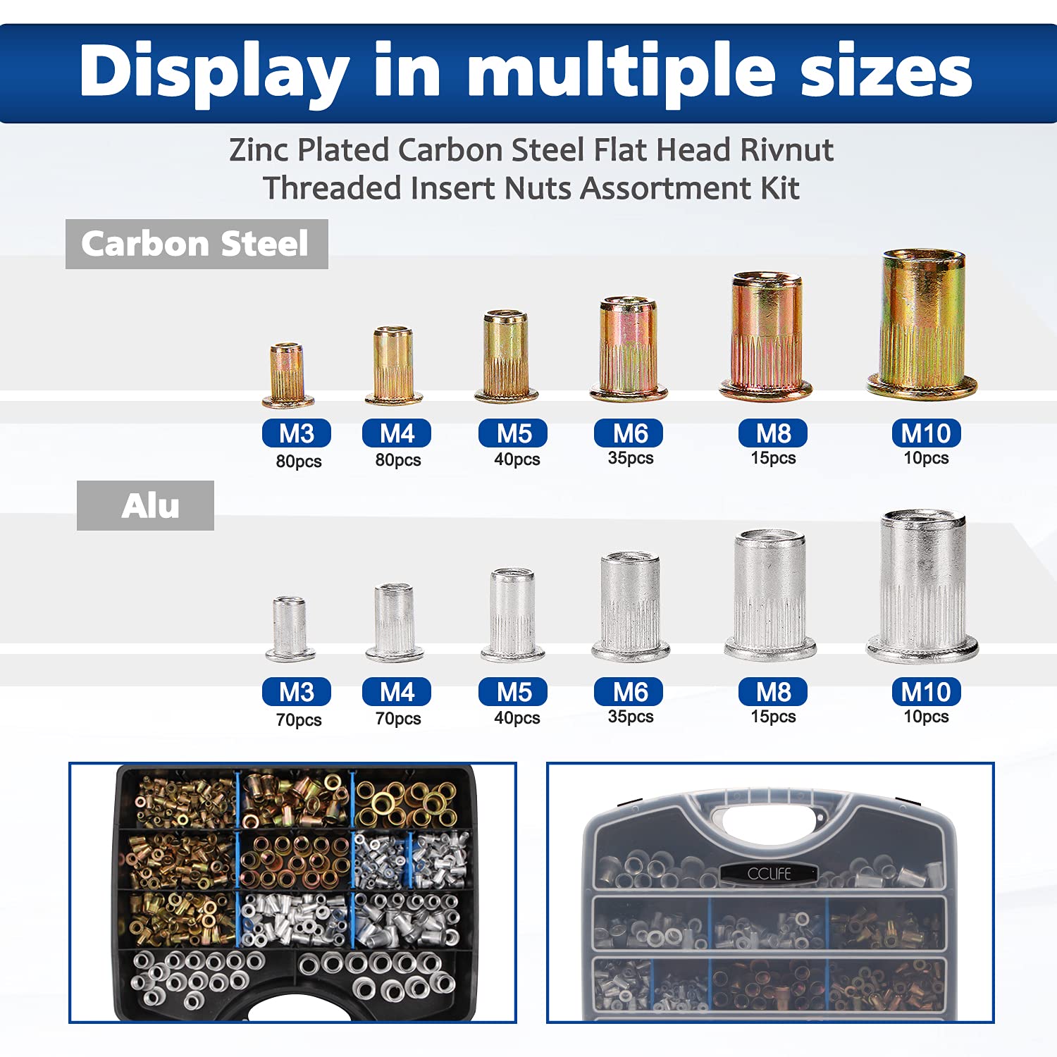 CCLIFE Rivet Guns écrous rivet acier zinc 500 pièces M3-M10