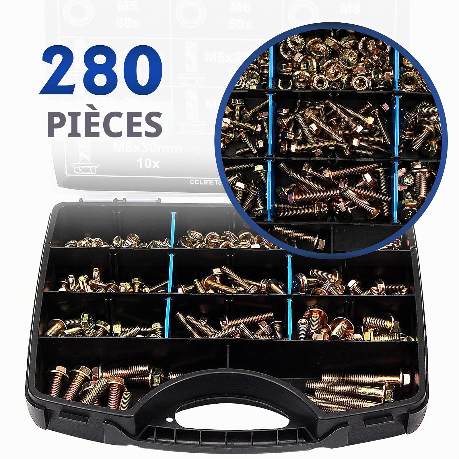 CCLIFE DIY Tools Coffret 280 Boulons à Bride M5 M6 M8 Galvanisé