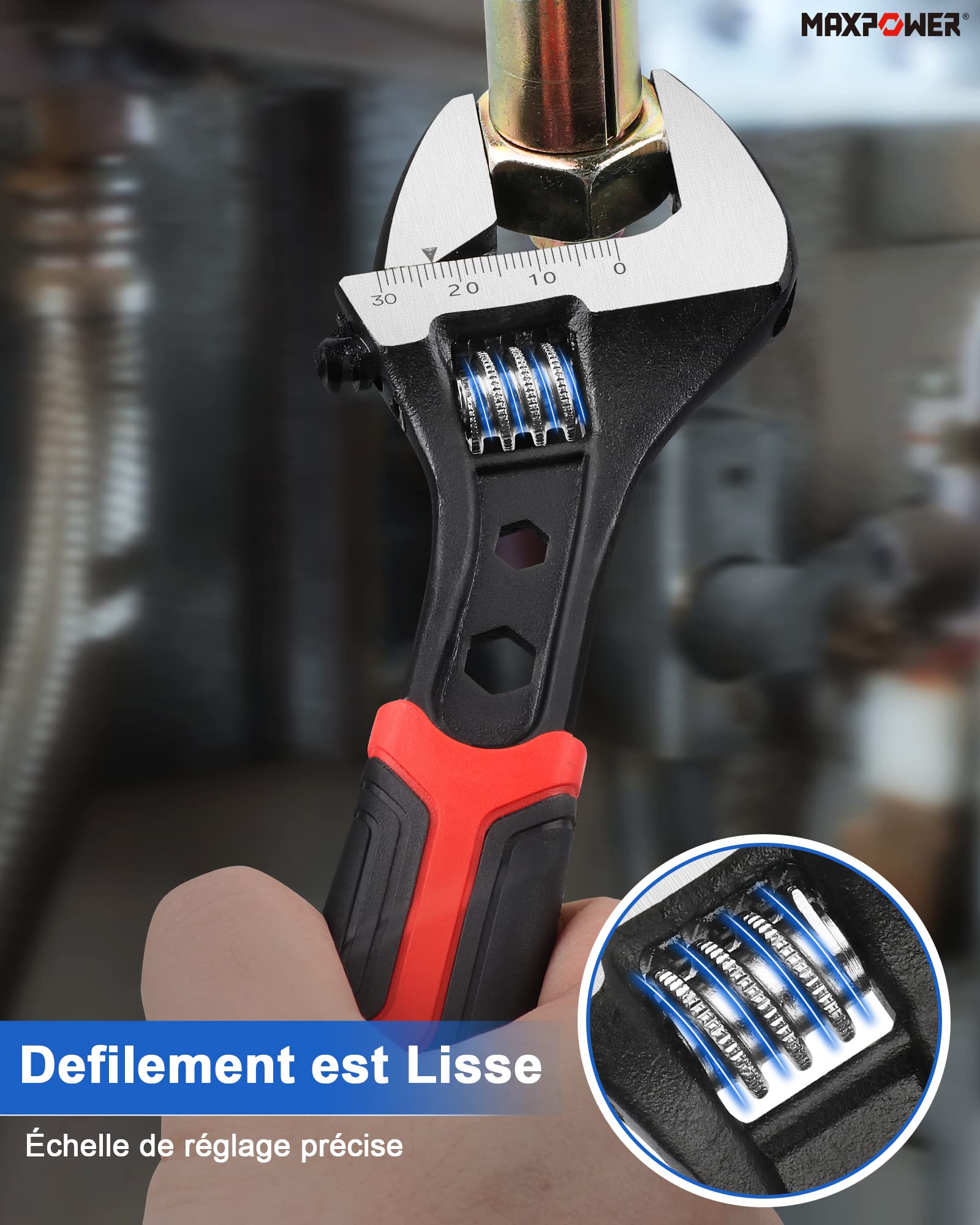 MaxPower Clé clé à molette 200mm 30mm 3 en 1