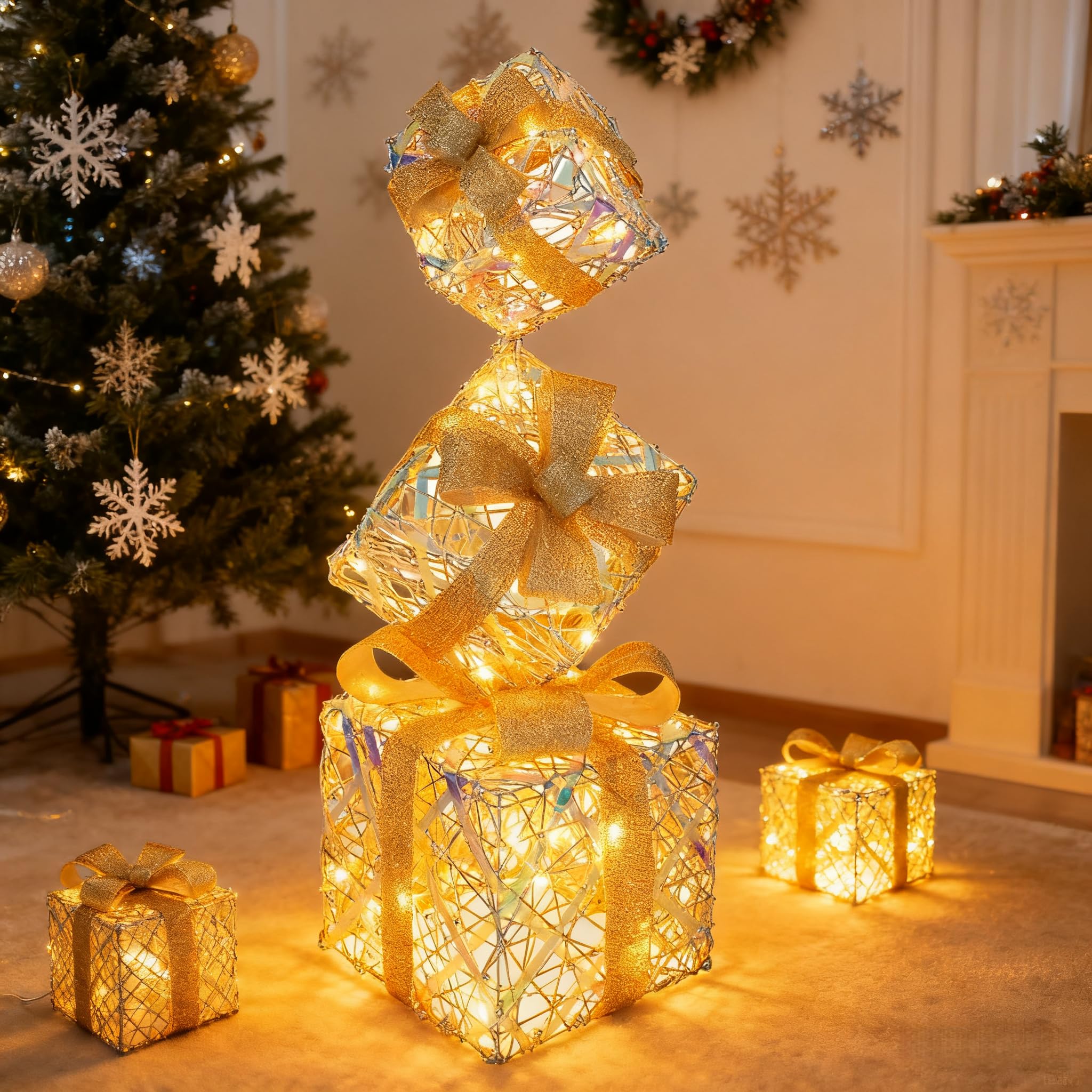 CCLIFE DIY Tools boîte cadeau LED Noël lot de 4 couleur carré